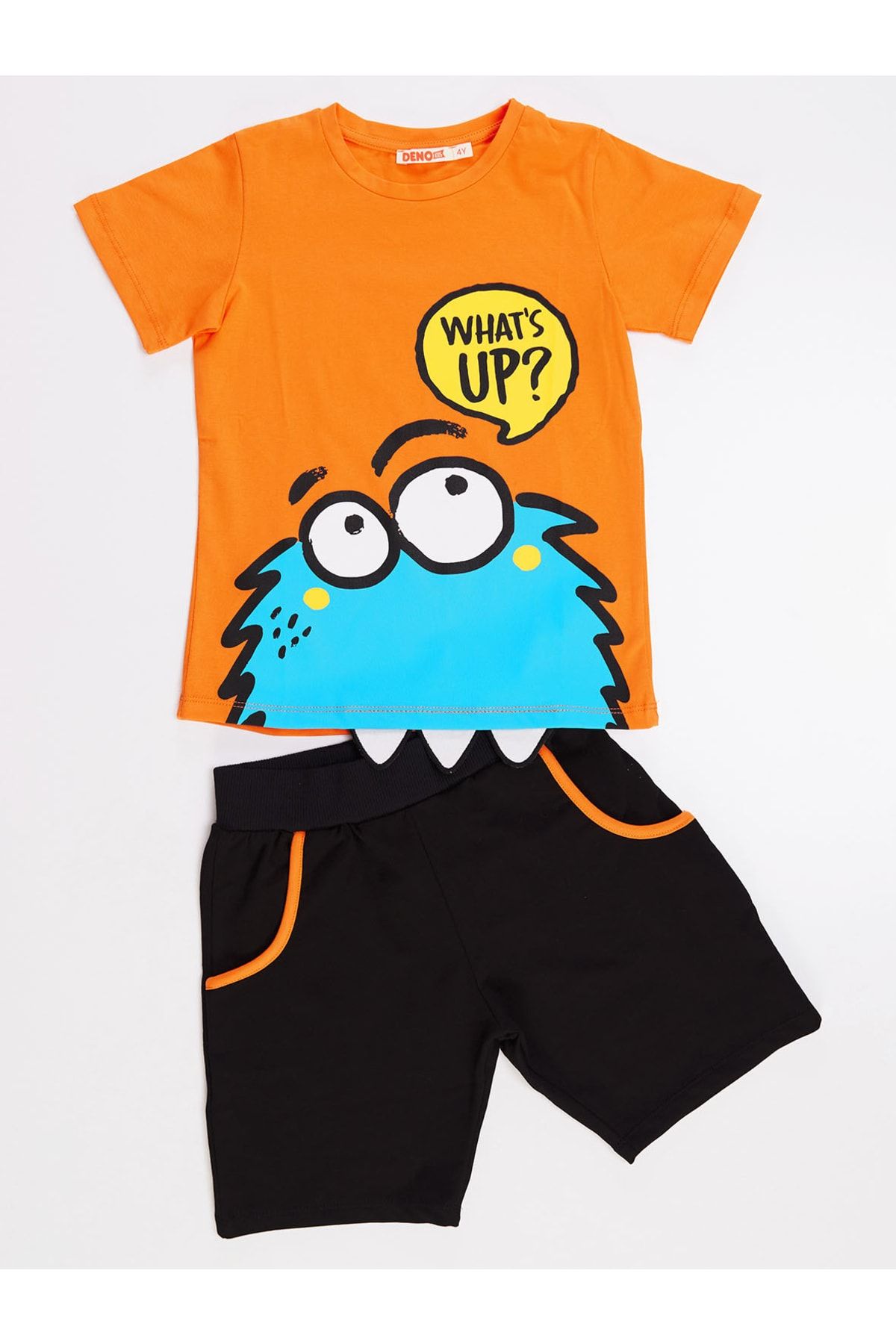 Erkek Çocuk Turuncu Whatsup Monster Şort Takım