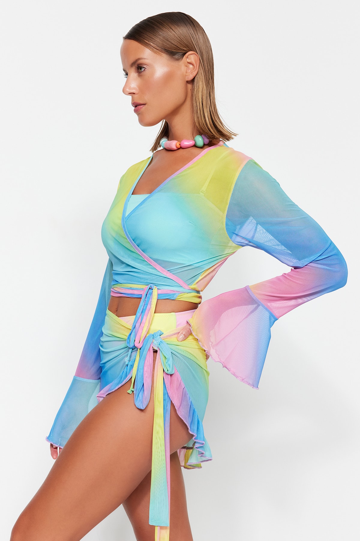 Trendyolmilla  Degrade Örme Bağlama Detaylı Plaj Bluz-Etek Takım TBESS23AU00034 - Görsel 3