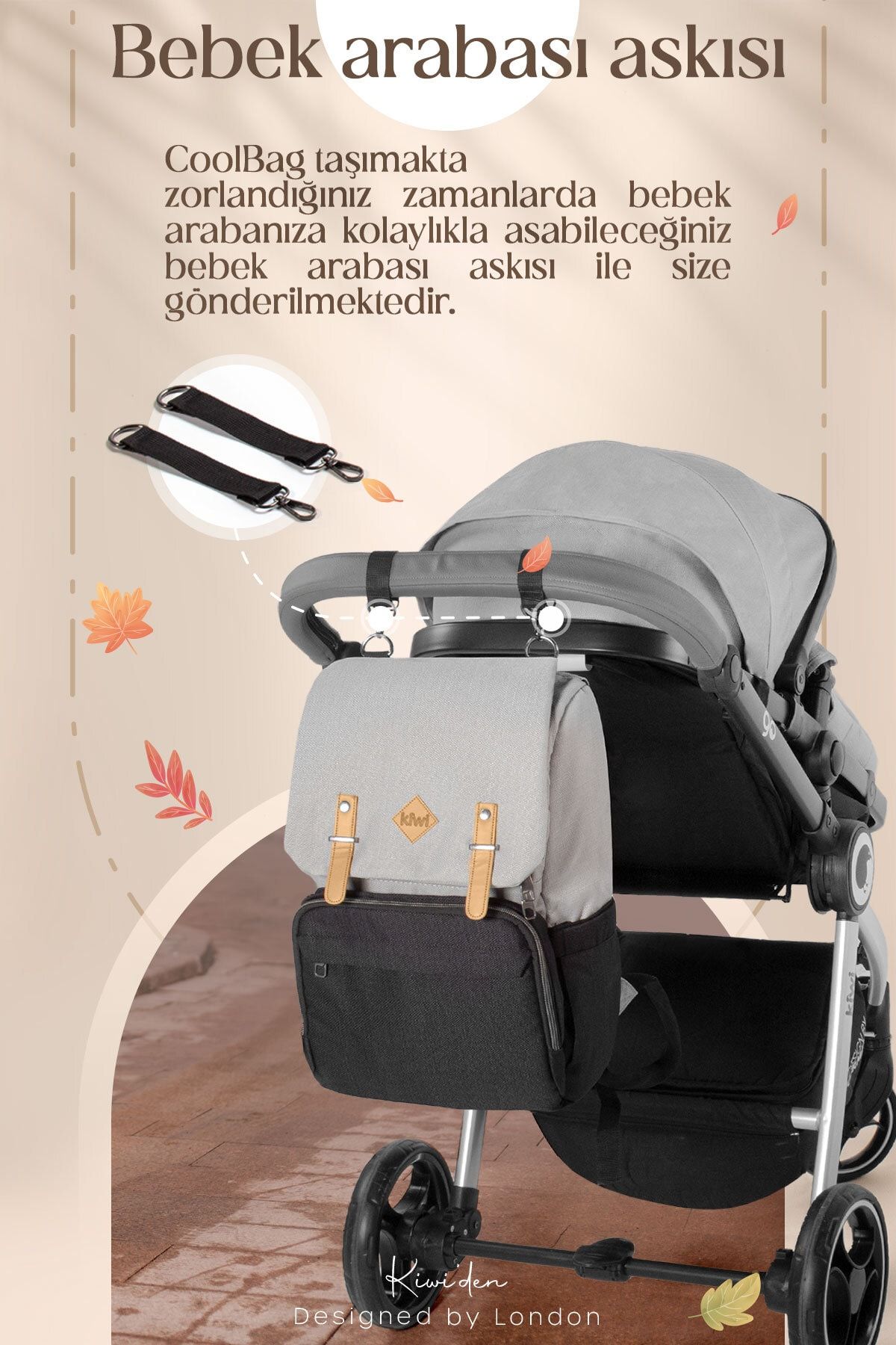 Coolbag Anne Bebek Çantası - Bebek Bakım Çantası Termal Gözlü Bebek Çantası - Gri Antrasit