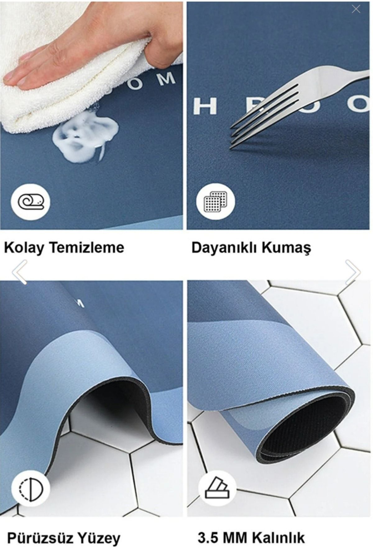 Sihirli Su Emici Banyo Paspası Kaymaz Tabanlı Abdest Paspası 3,5 Mm 40x60 Bnypsps
