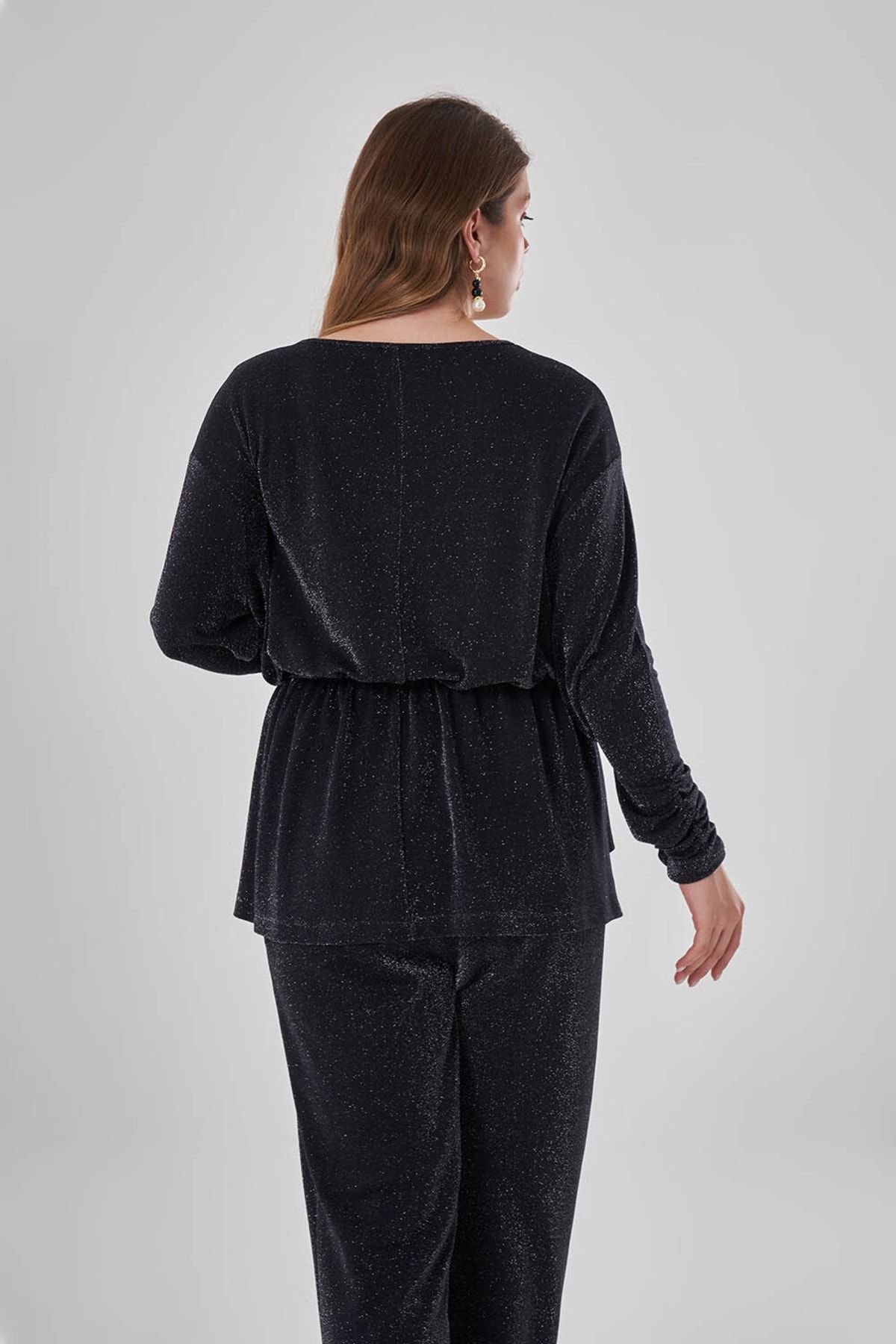 Mizalle-Black Tunic with Silver Glitter 5