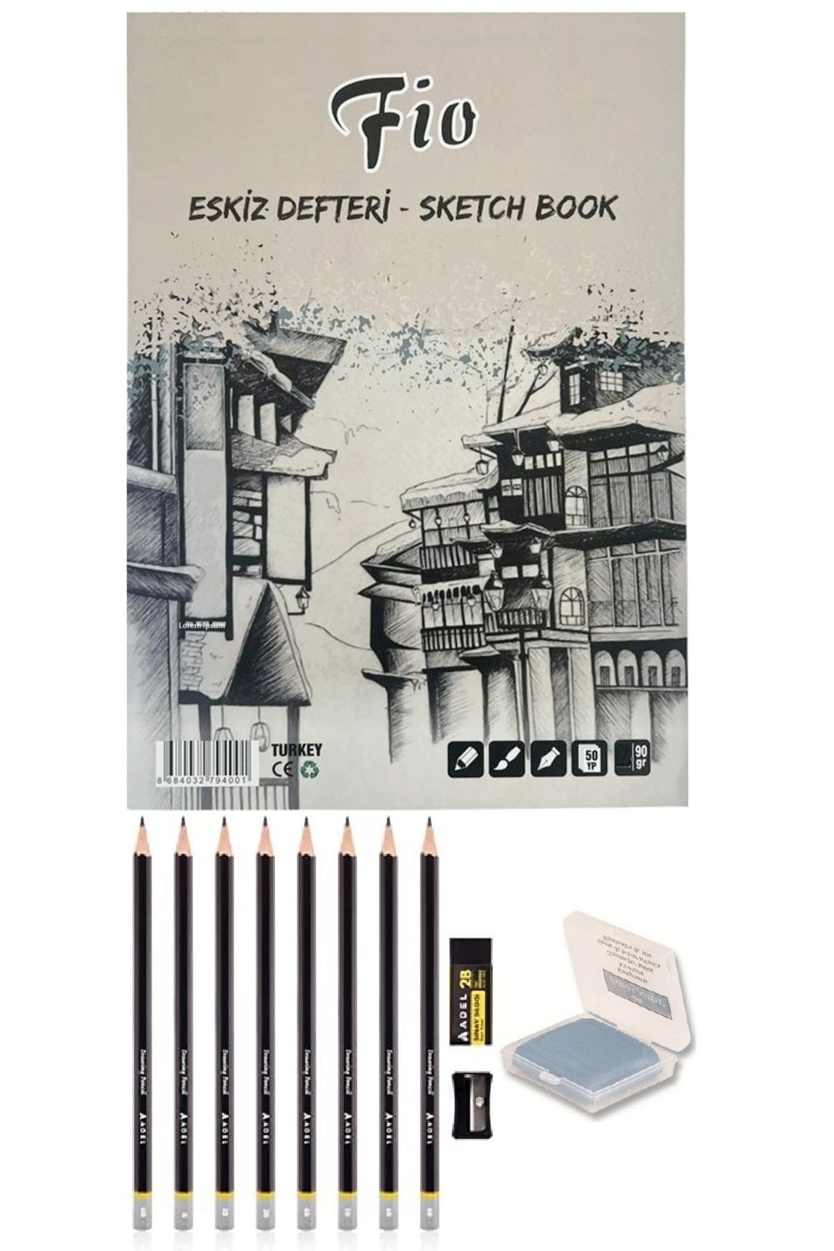Tahtakale Hobi-Sketch Book (sketch Book) A4 50 Yp Charcoal Drawing Set Dough Eraser 1