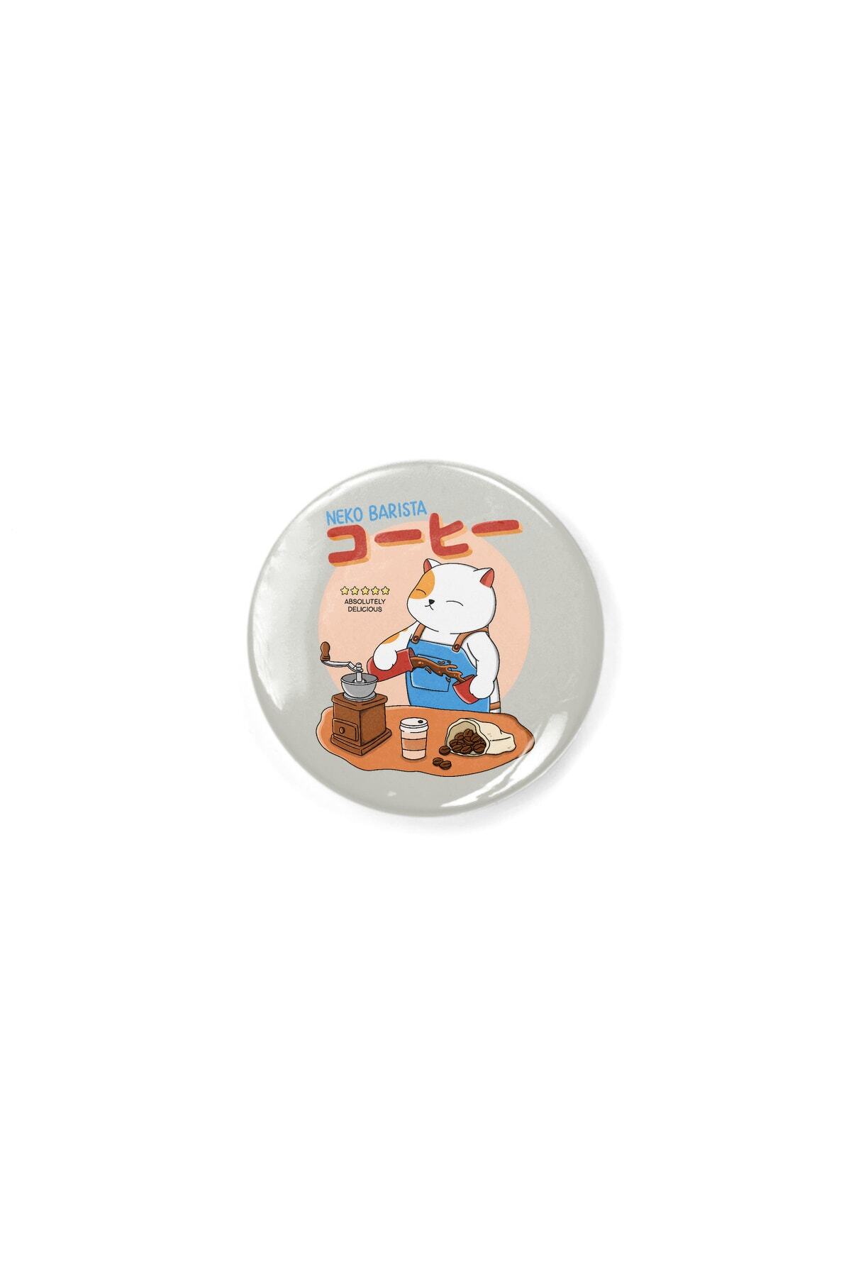 Neko Barista Button Badge