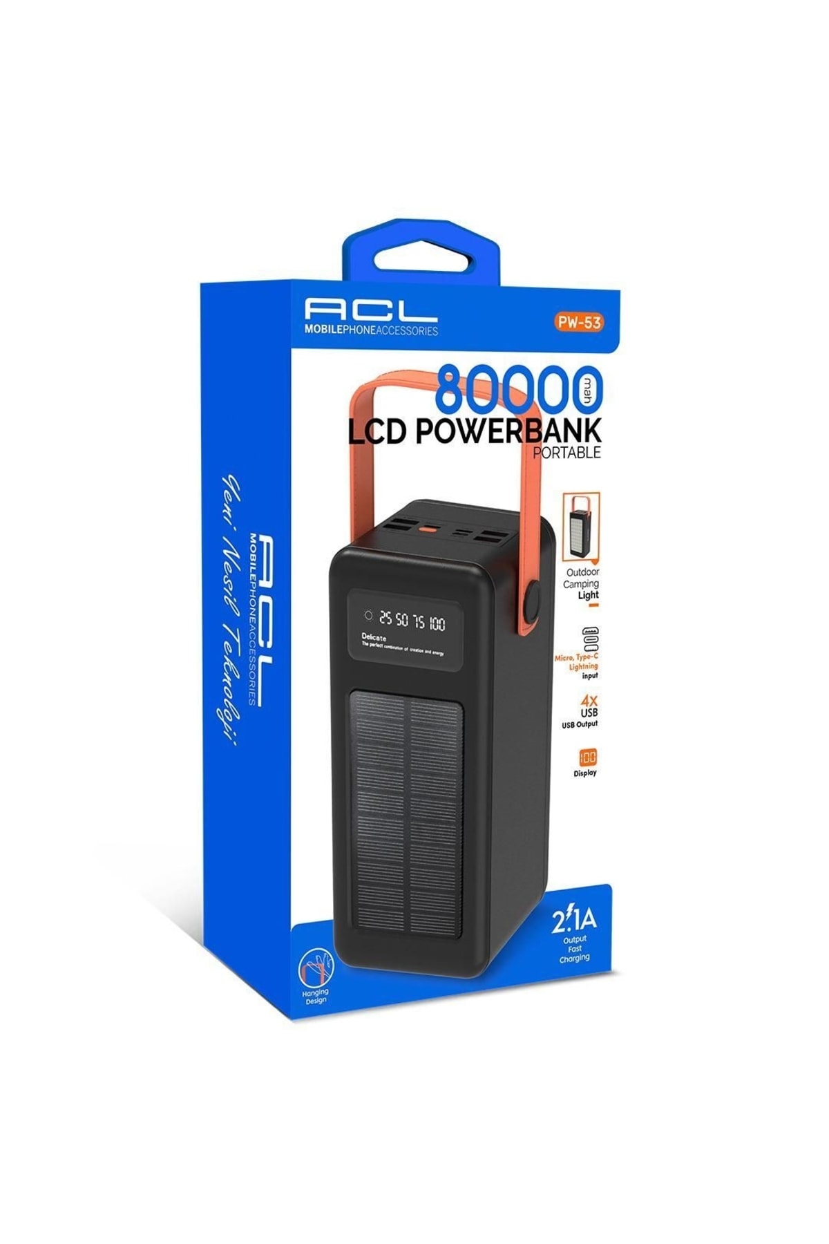 80.000 Mah Dijital Göstergeli Gerçek 80.000 Mah 2.1a Solar Şarj Işıklı Kamp Powerbank 4