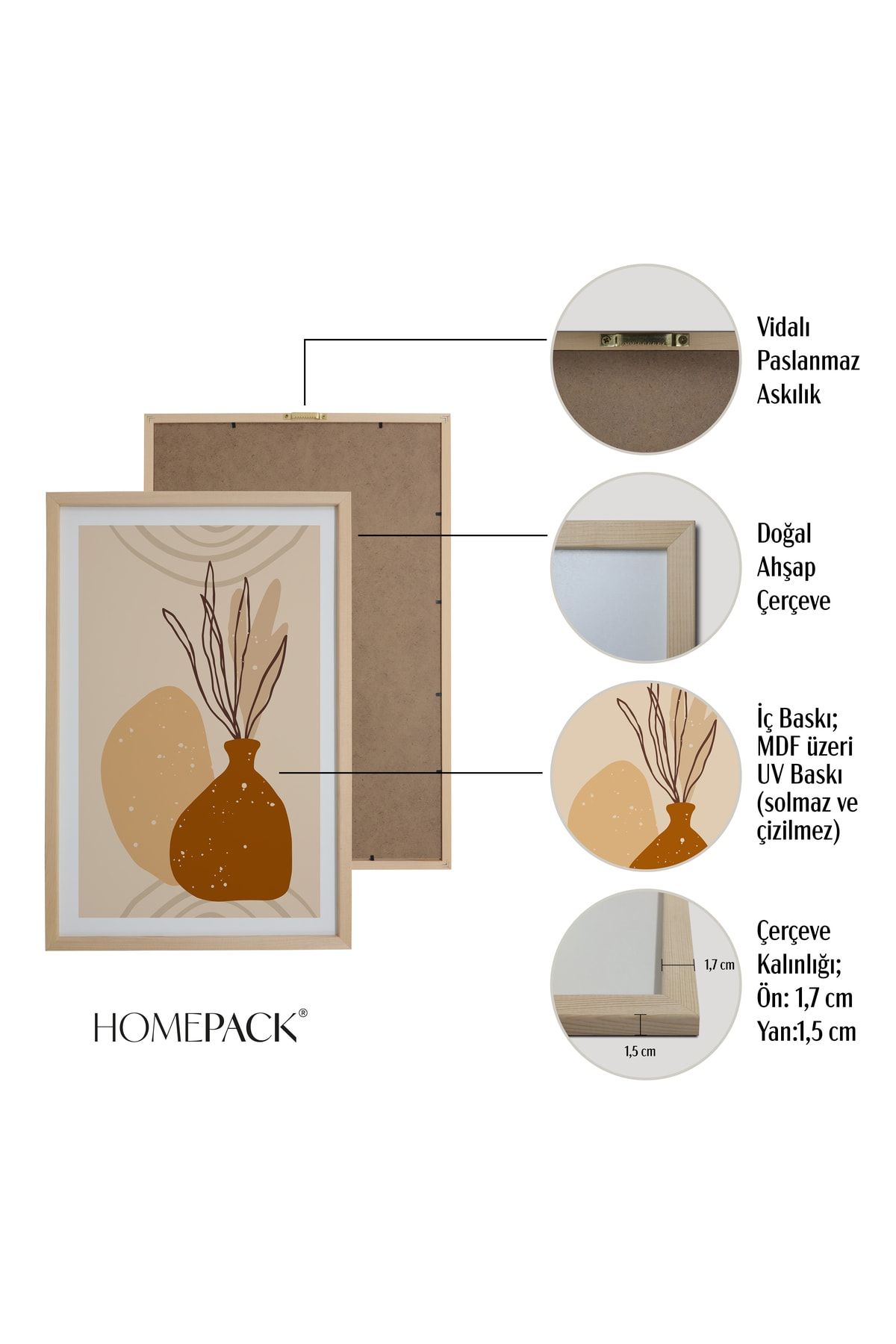 HOMEPACK Doğal Ahşap Çerçeveli 3'lü Tablo Seti Hpn069 GX8680