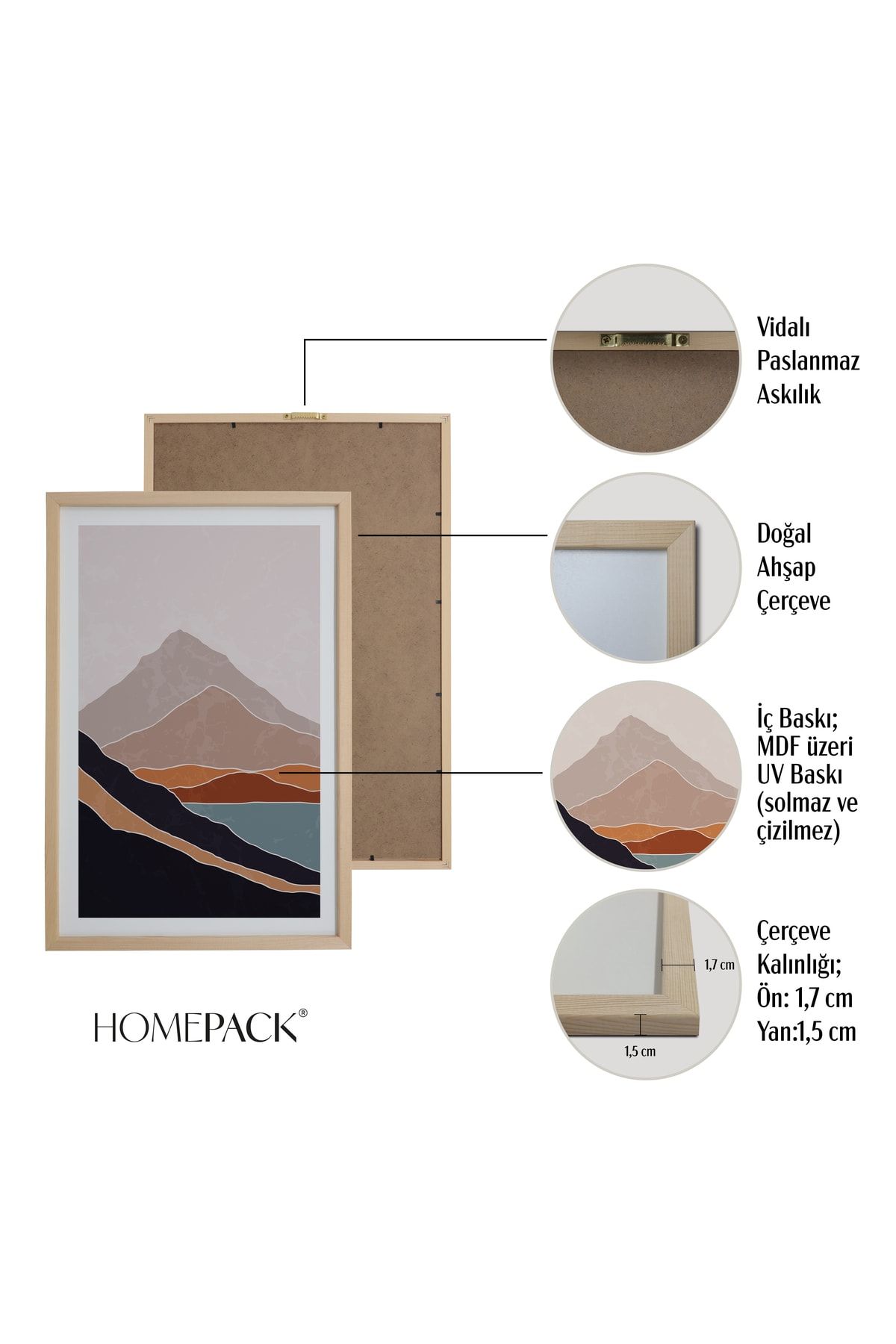 HOMEPACK Doğal Ahşap Çerçeveli 3'lü Tablo Seti Hpn072 VB7806