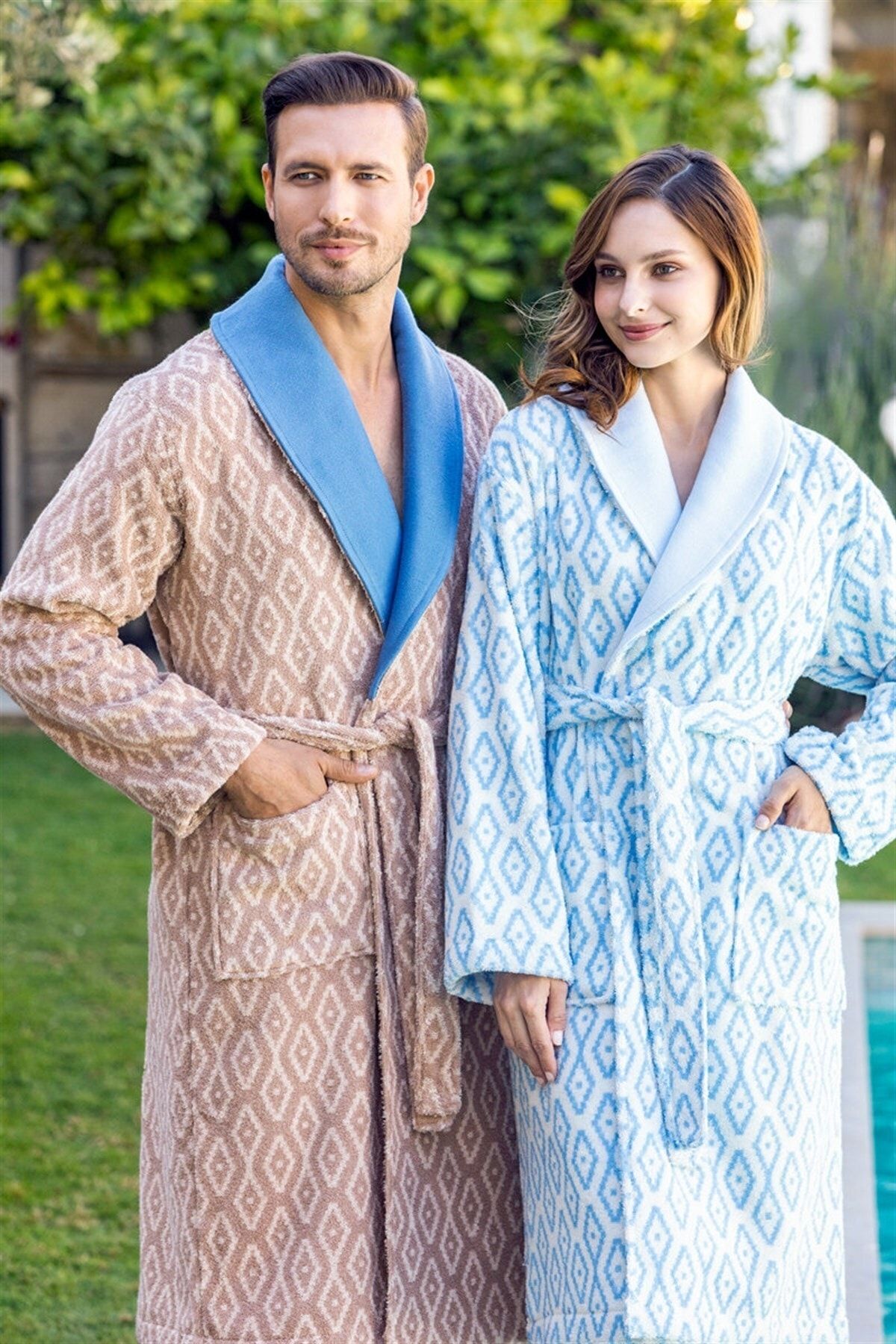 zdilek Seam Family Bathrobe Set Blue beige Trendyol