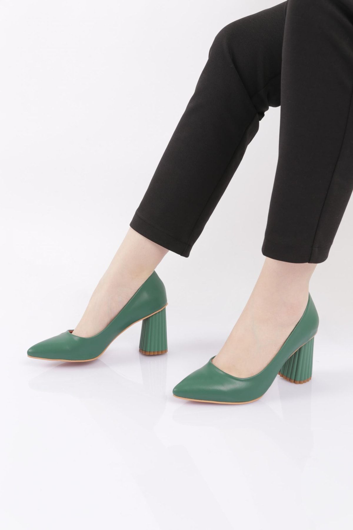 Dark green low heel shoes on sale