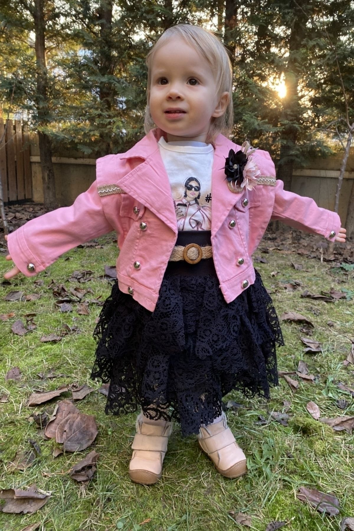 Baby pink denim skirt and jacket sale