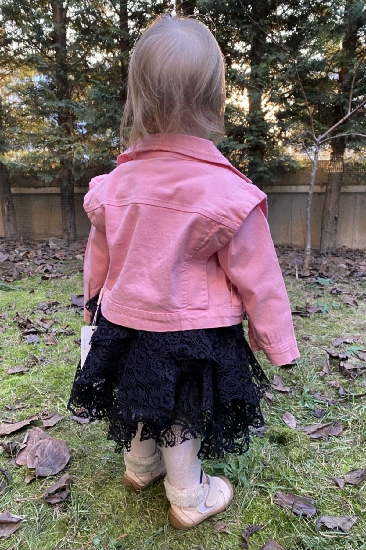 Baby pink denim skirt and top jacket