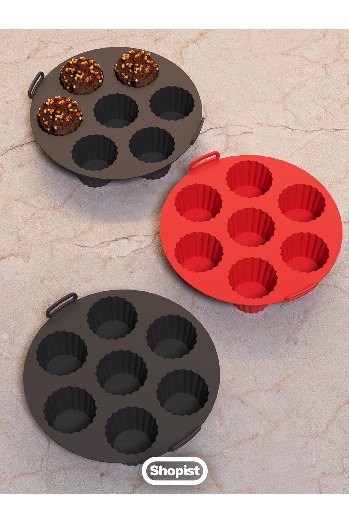 Airfryer Kek-muffin-cupcake Pişirme Kalıbı Kırmızı- Airfryer Pişirme Kağıdı Silikon- Bpa Free