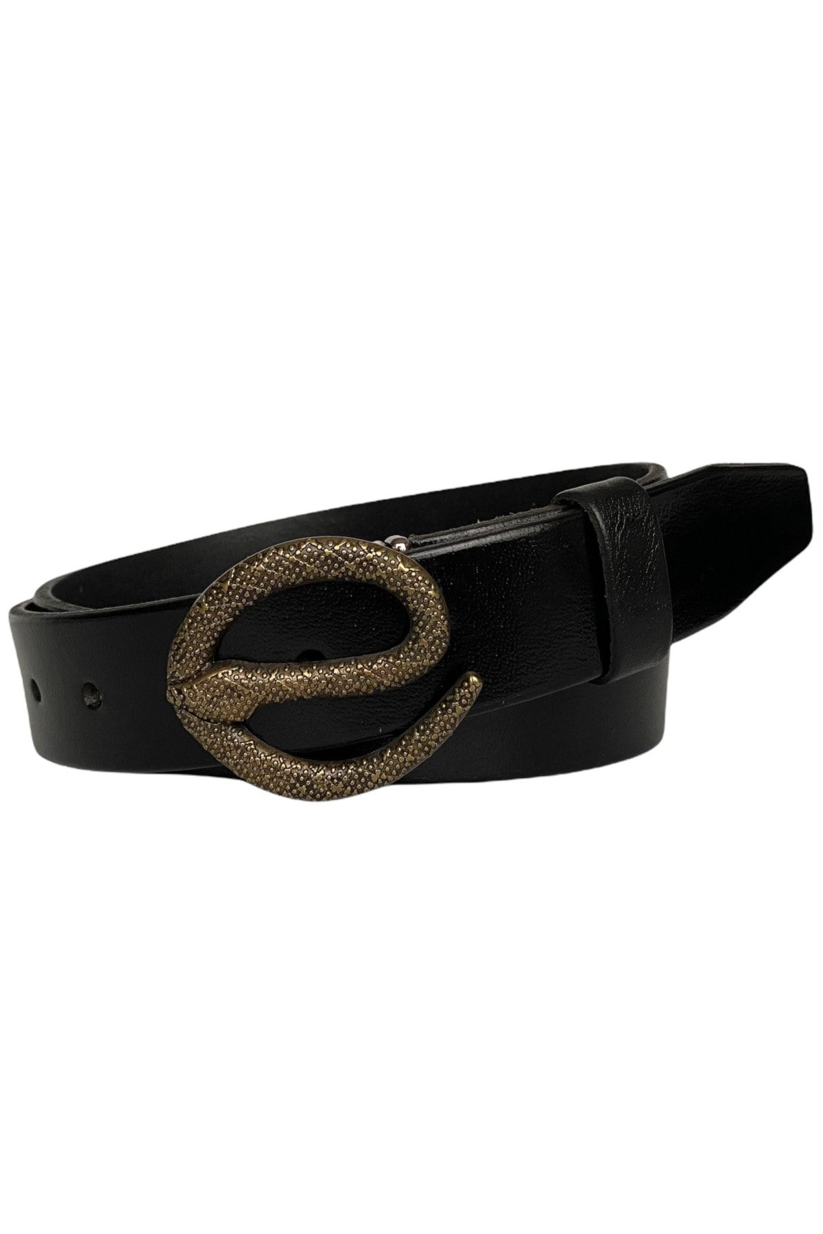 GoDeri 100 Genuine Leather Antique Gold Snake Buckle Black