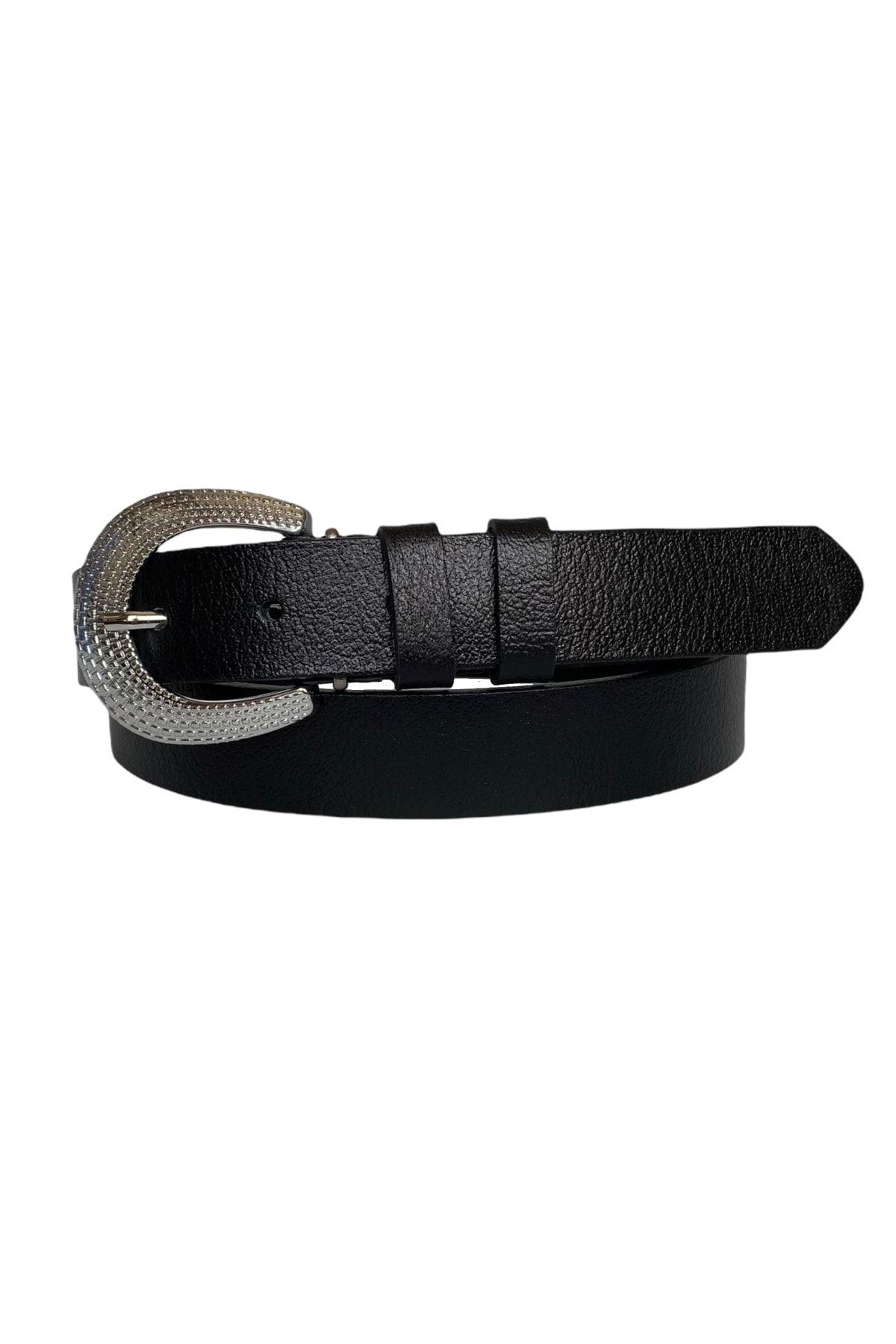 Thin black belt sales with silver buckle