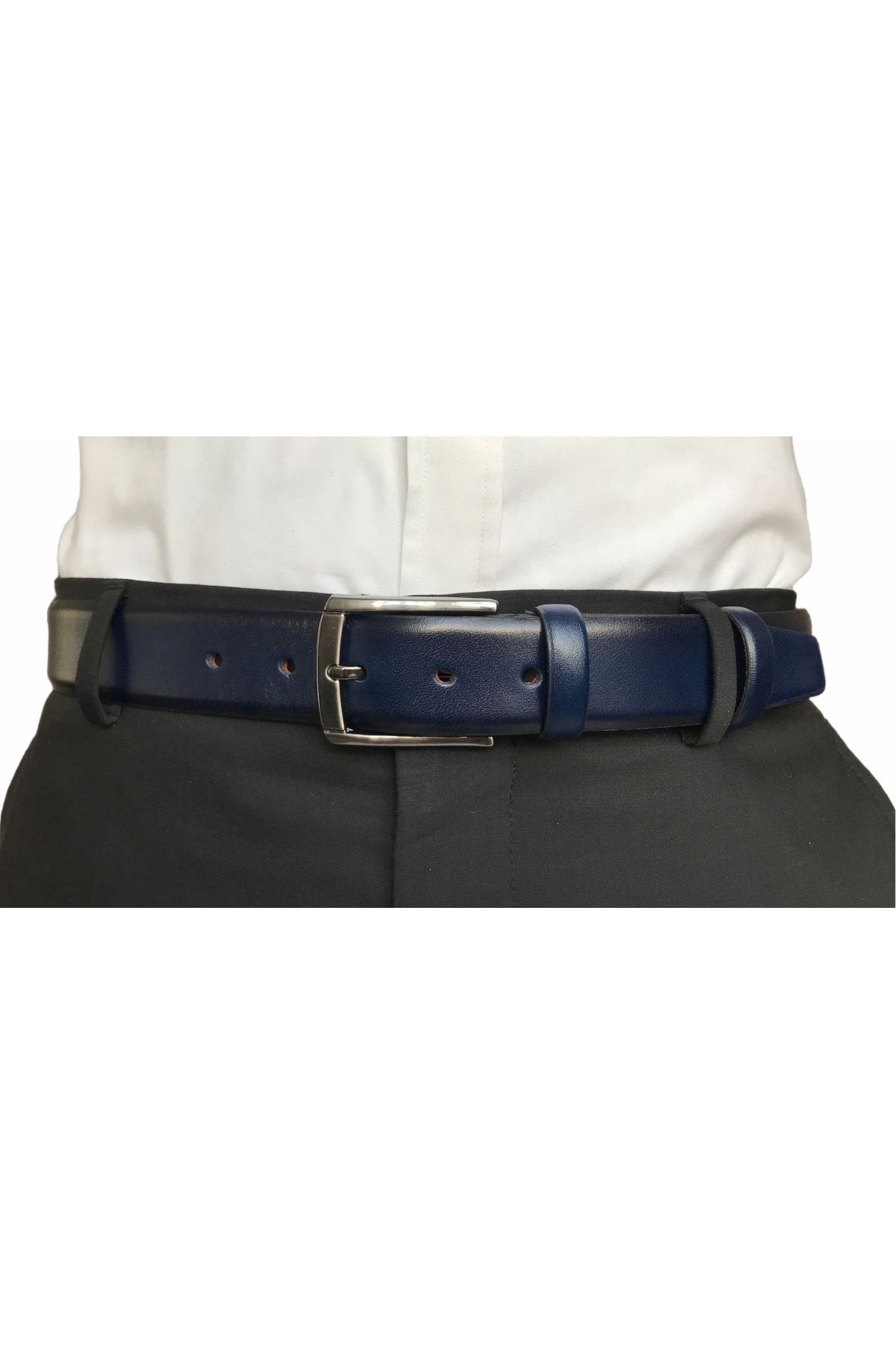 GoDeri-Genuine Quality Leather Navy Blue Classic Fabric Trouser Belt 3.5 Cm=go-dk-kla 3