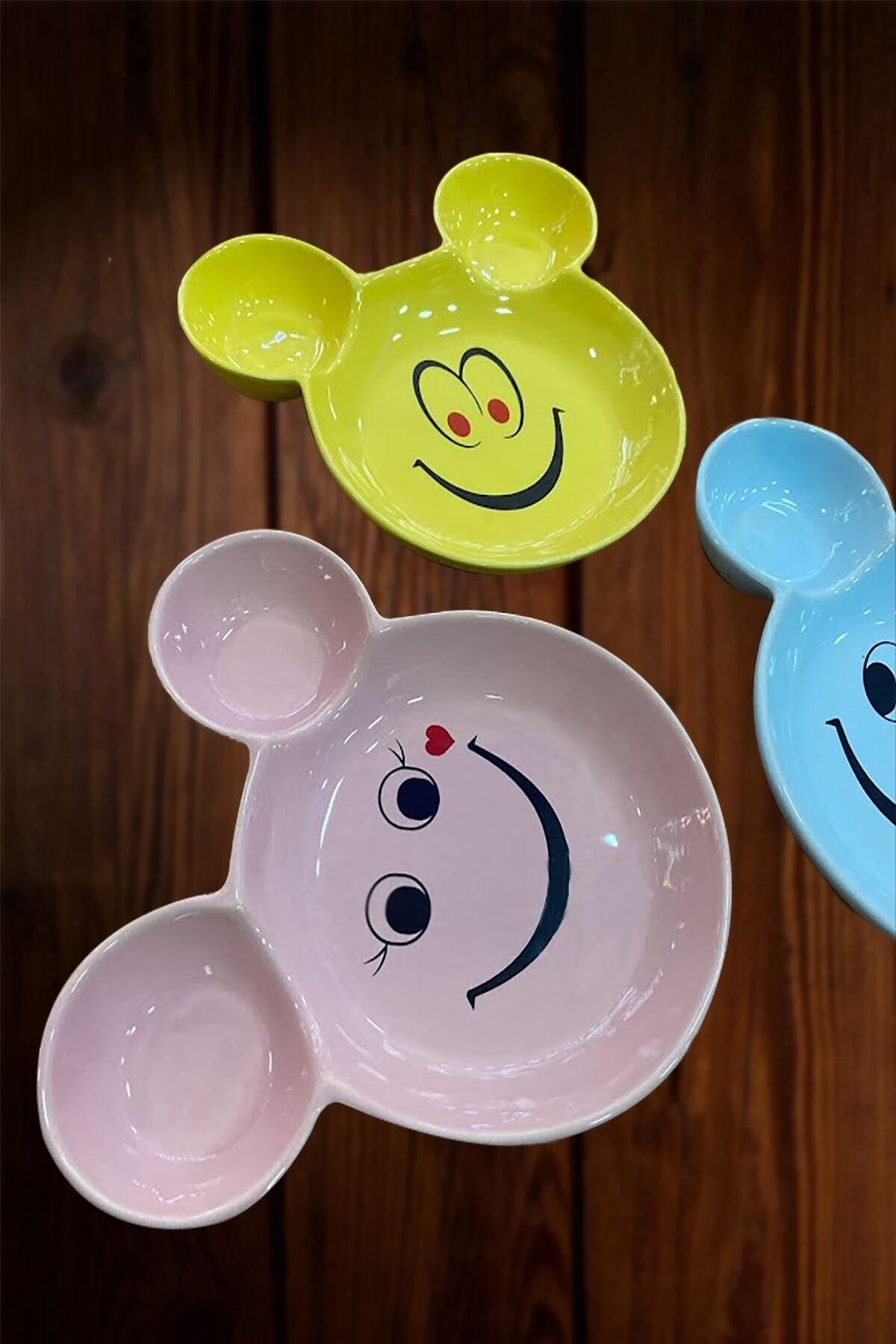 Artistic Quality Eğlenceli Çocuk Gülen Yüz Emojili Mama, Yemek, Kahvaltı Ve Pasta Tabağı 3 Adet Pembe-mavi-sarı fotoğrafı 3 (önizleme)