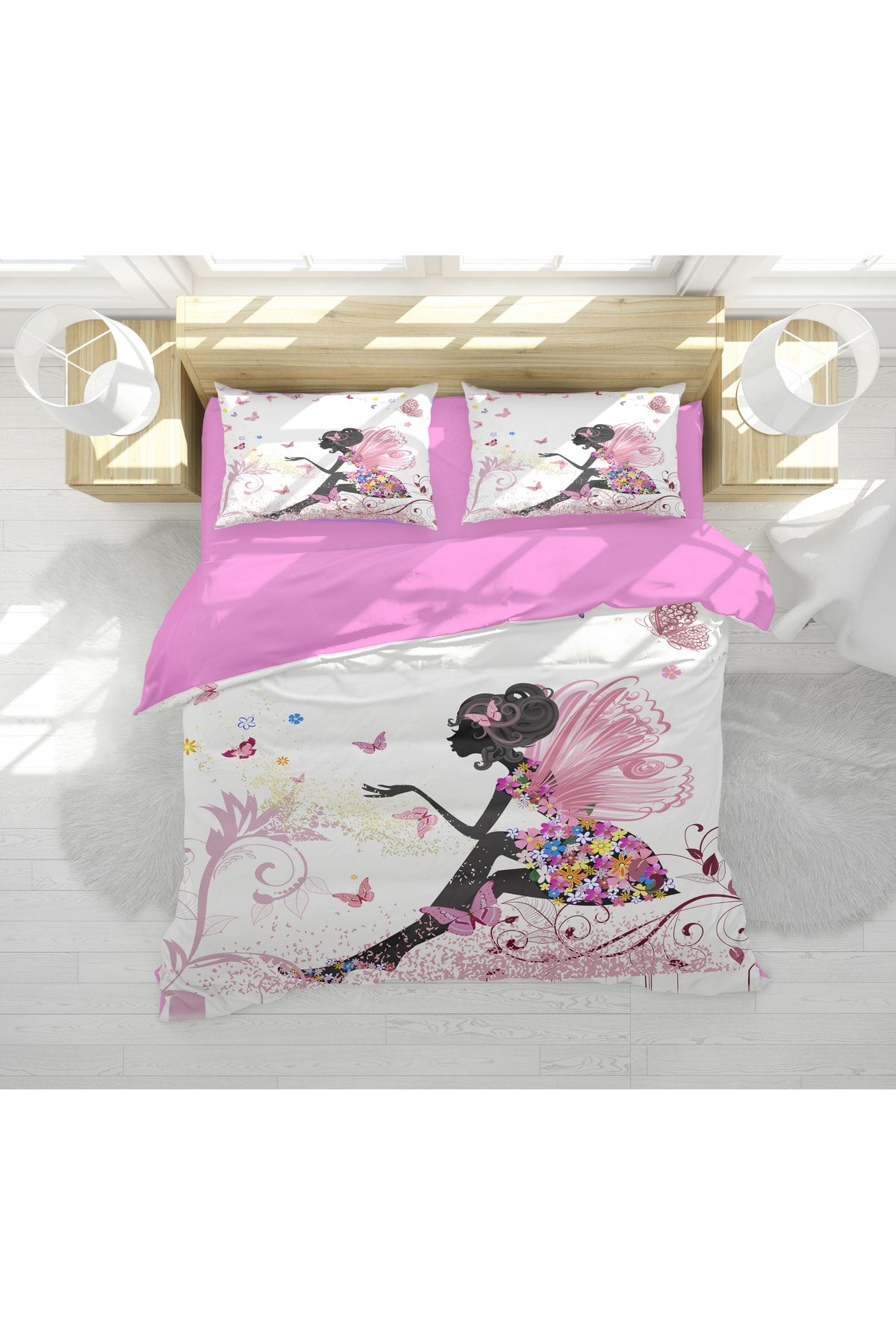 Erays Home Set Cuvertură Dublă Cu Imprimeu Digital 3d Zână De Flori - One Size