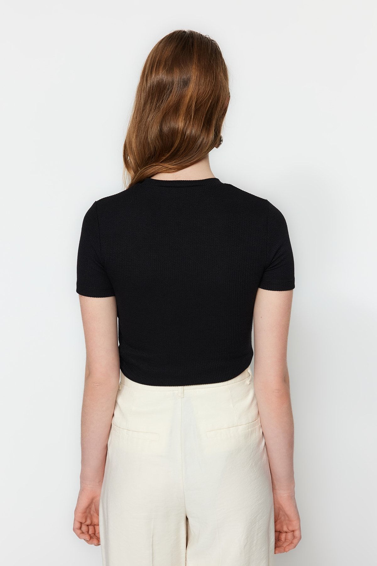 Trendyol Modest-Tunica de corp tricotata neagra - jumatate de maneca si capse pe partea de jos TCTSS23UK00056 6