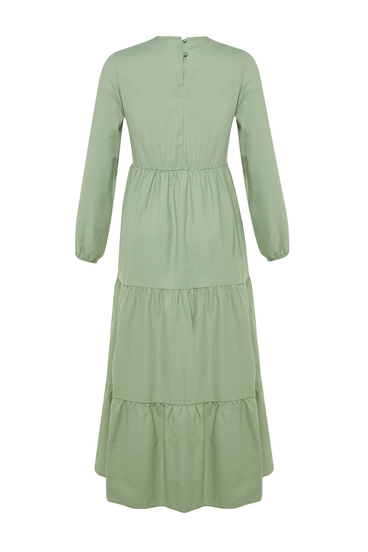 Trendyol Modest-Oil Green Ruffle Embroidery Detail Woven Dress Tctss22Eb0004 9