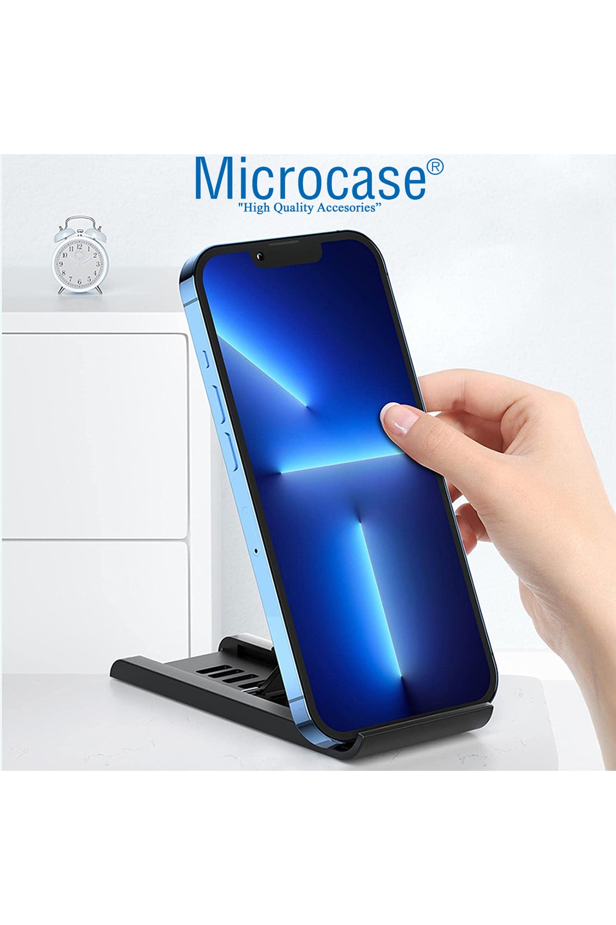 Masaüstü Katlanabilir Mandallı Telefon Tablet Tutucu Stand 6 Kademeli Siyah - Al3490 2