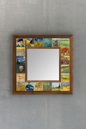Masif Çerçeveli Mozaik Taş Ayna 33 Cm X 33 Cm (van Gogh-morocco-etnik Desen) AYN-080