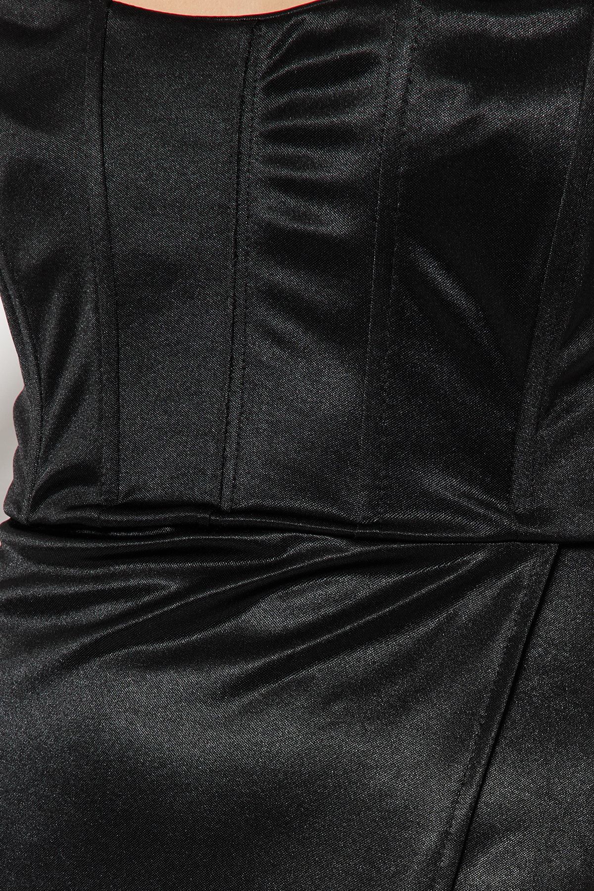 Trendyol Collection-Rochie de seara lunga din satin tricotat cu captuseala neagra TPRSS23AE00006 6