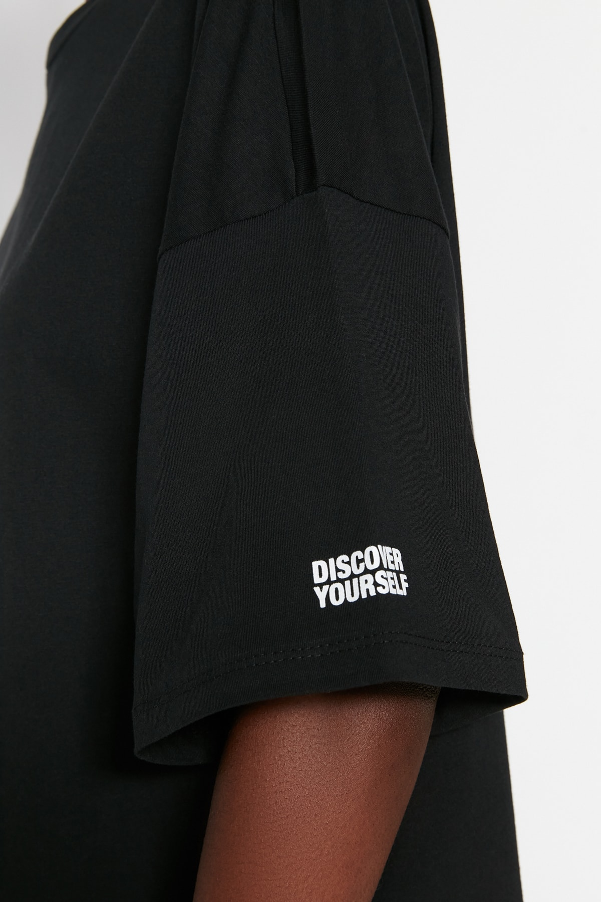 تي شيرت محبوك أسود 100% من القطن بشعار مقاس كبير/و...