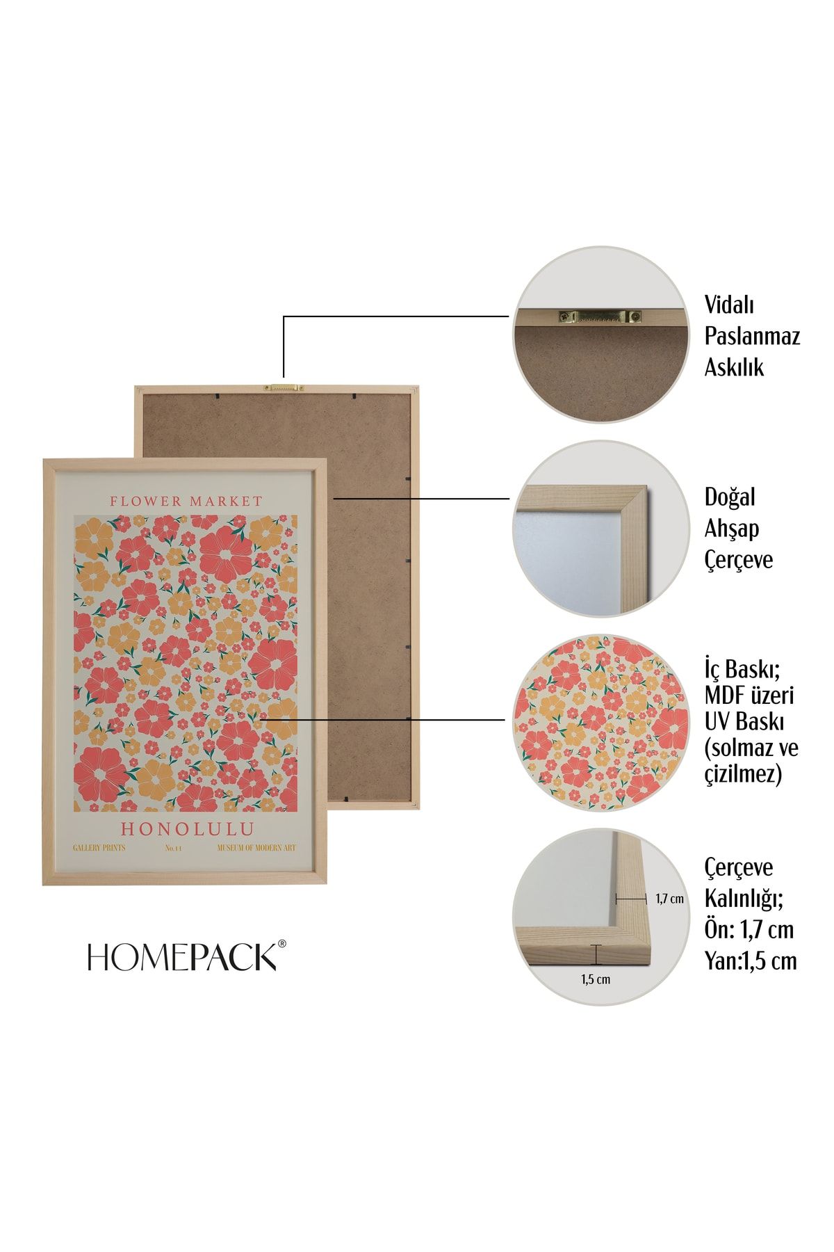 HOMEPACK Doğal Ahşap Çerçeveli 3'lü Tablo Seti Hpn113 GX8672
