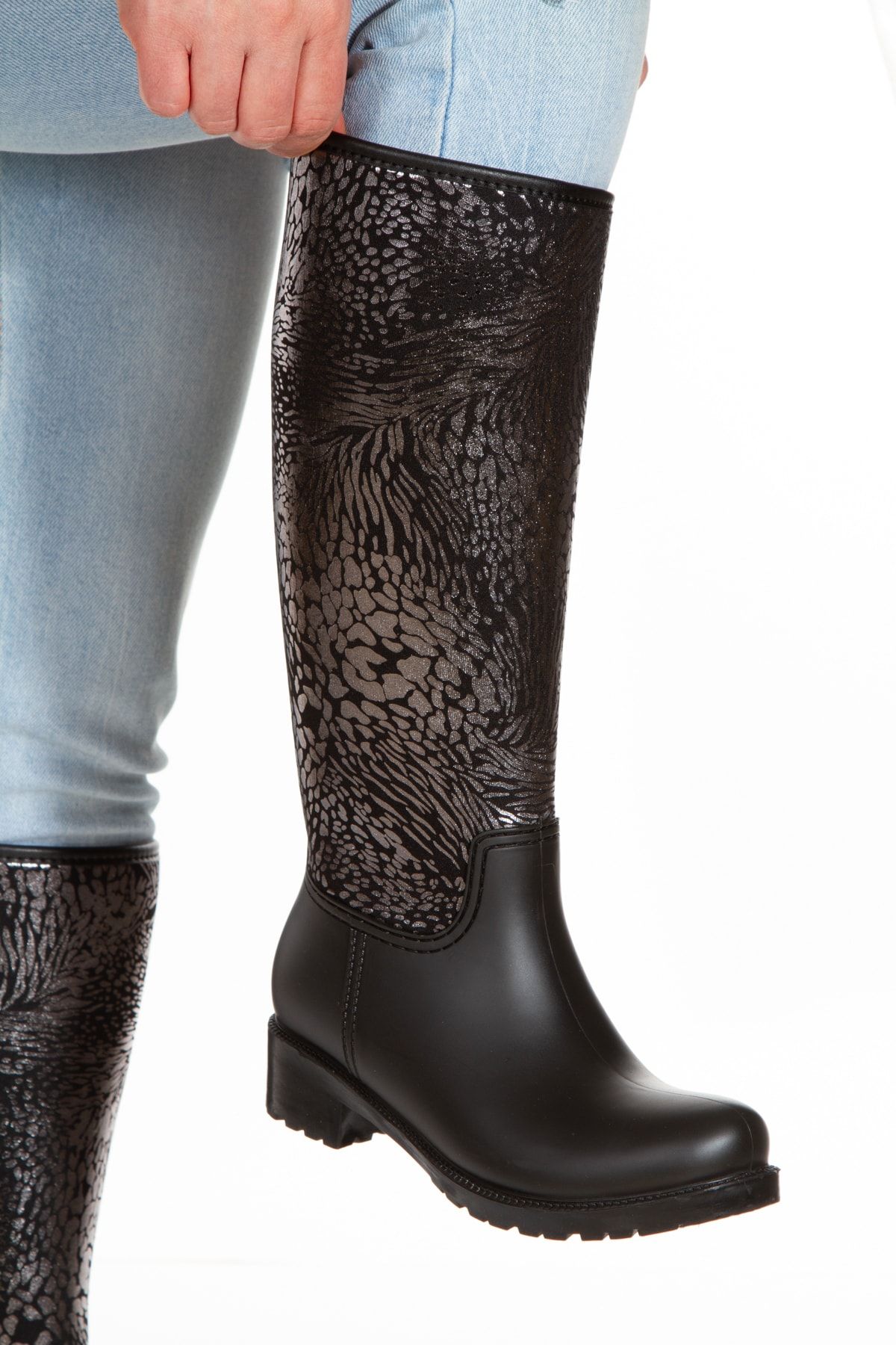 Sea Blue Knee High Boots Black Flat Trendyol