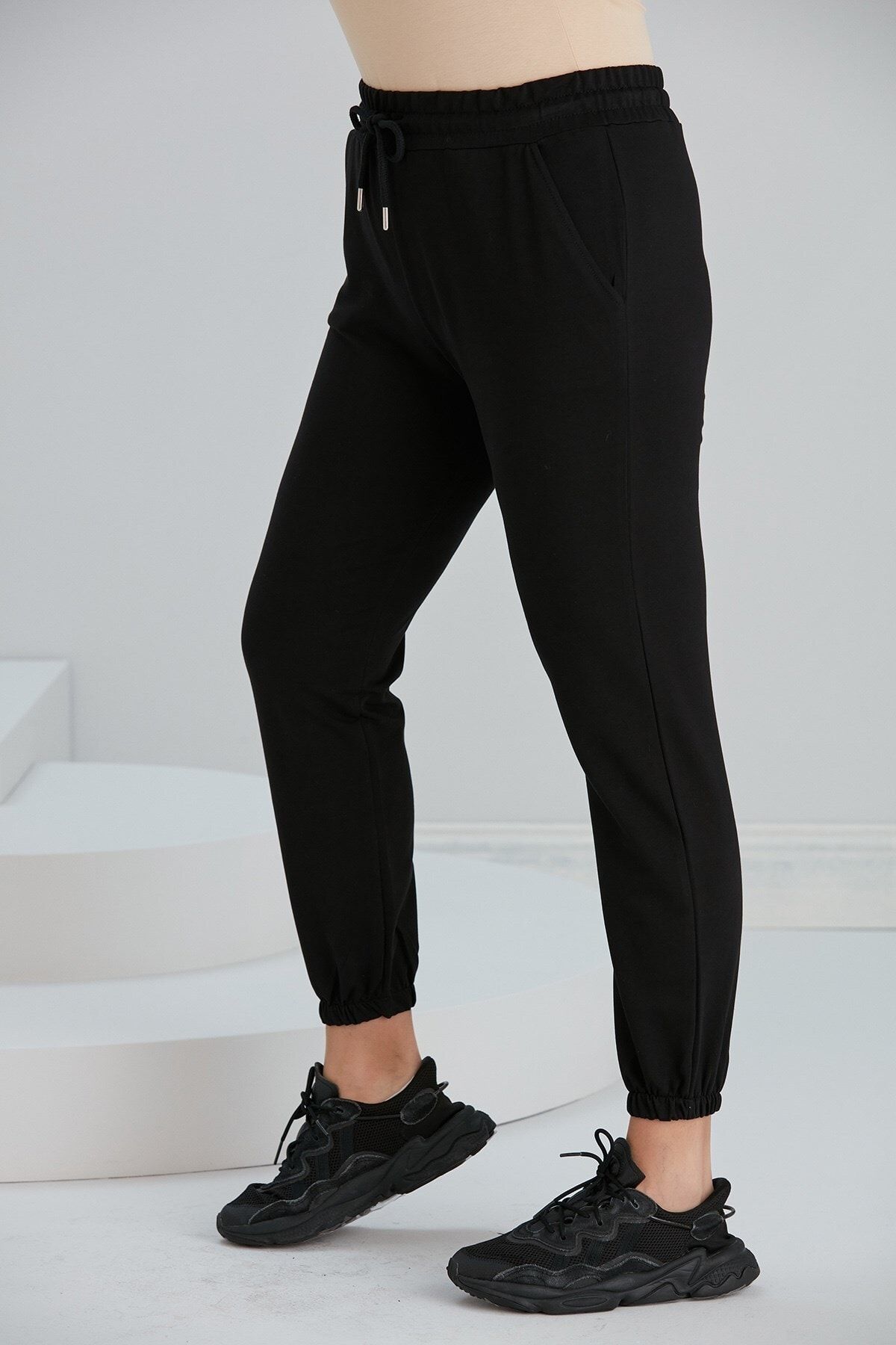 Rmg Plus Size Black Tracksuit with Elastic Legs Trendyol