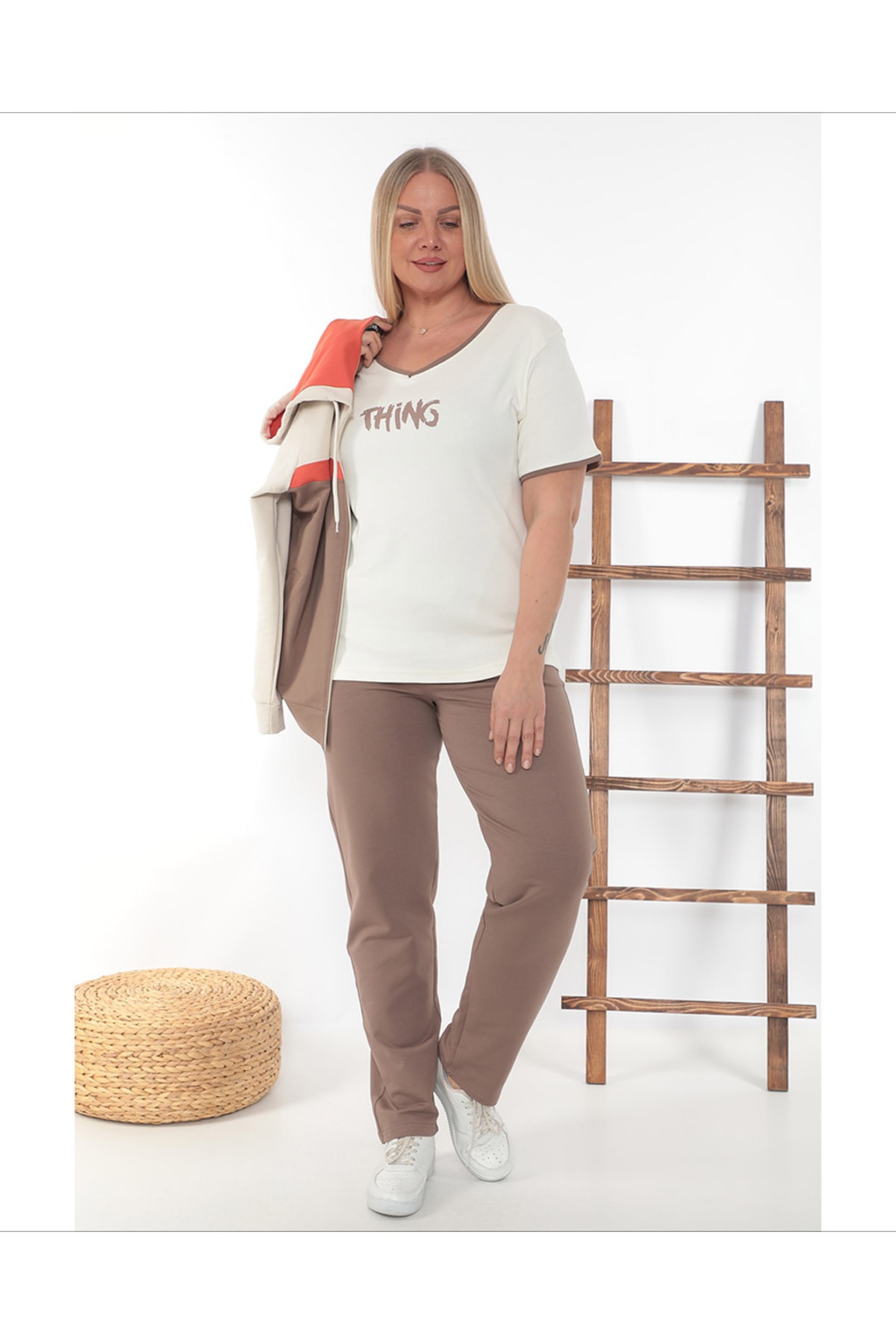 WND SPORT Kapüşonlu Fermuarlı Uzun Kollu Baskılı Yüksek Bel 3'lü Wnd