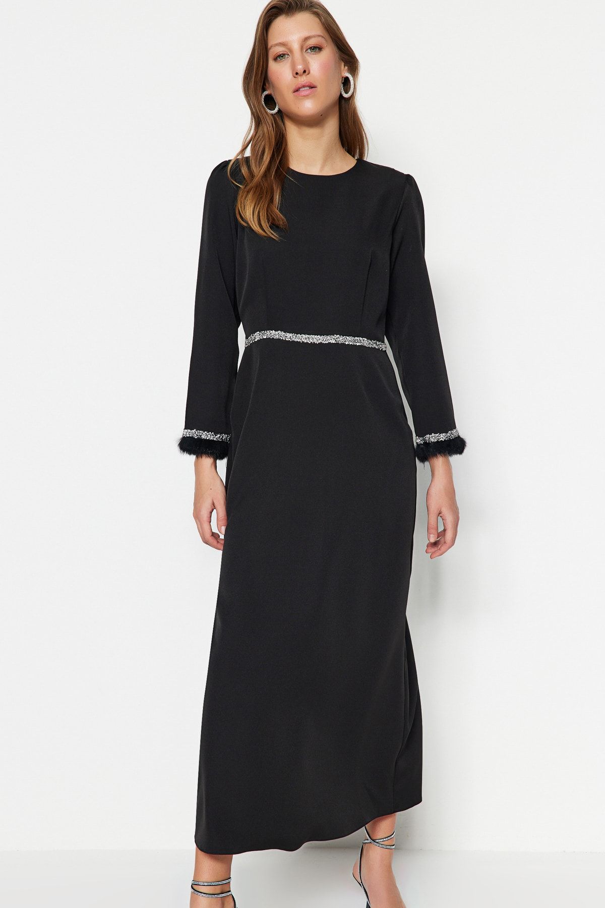 Trendyol Modest-Rochie de seara cu piatra neagra si cu mansete TCTSS23DB00039 2