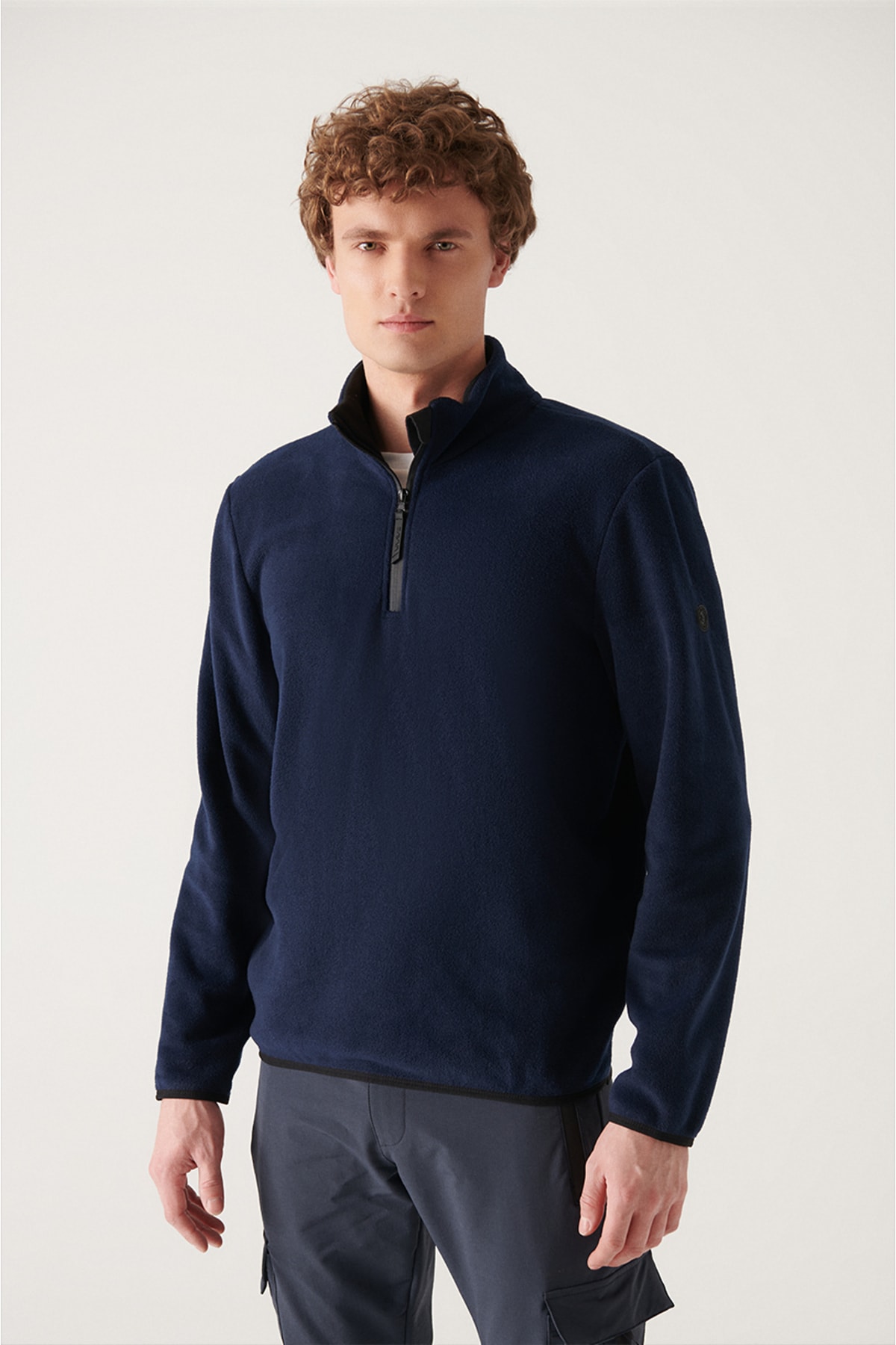 Avva Lacivert Içi Ve Dışı Polarlı Soğuk Geçirmez Yarım Fermuarlı Dik Yaka Regular Fit Polar Sweatshirt