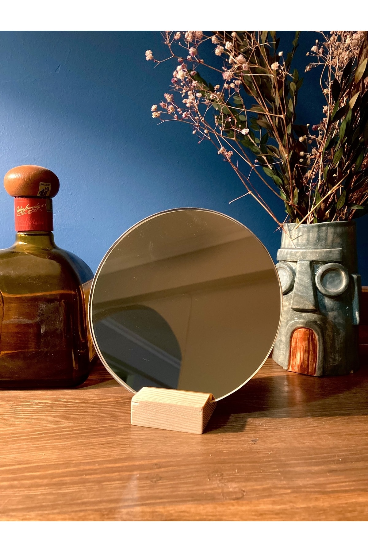 Home Art Nova Vintage Bronz Renkli Çerçevesiz Standlı Makyaj Aynası Duvar Aynası Masa Aynası Dekoratif Obje