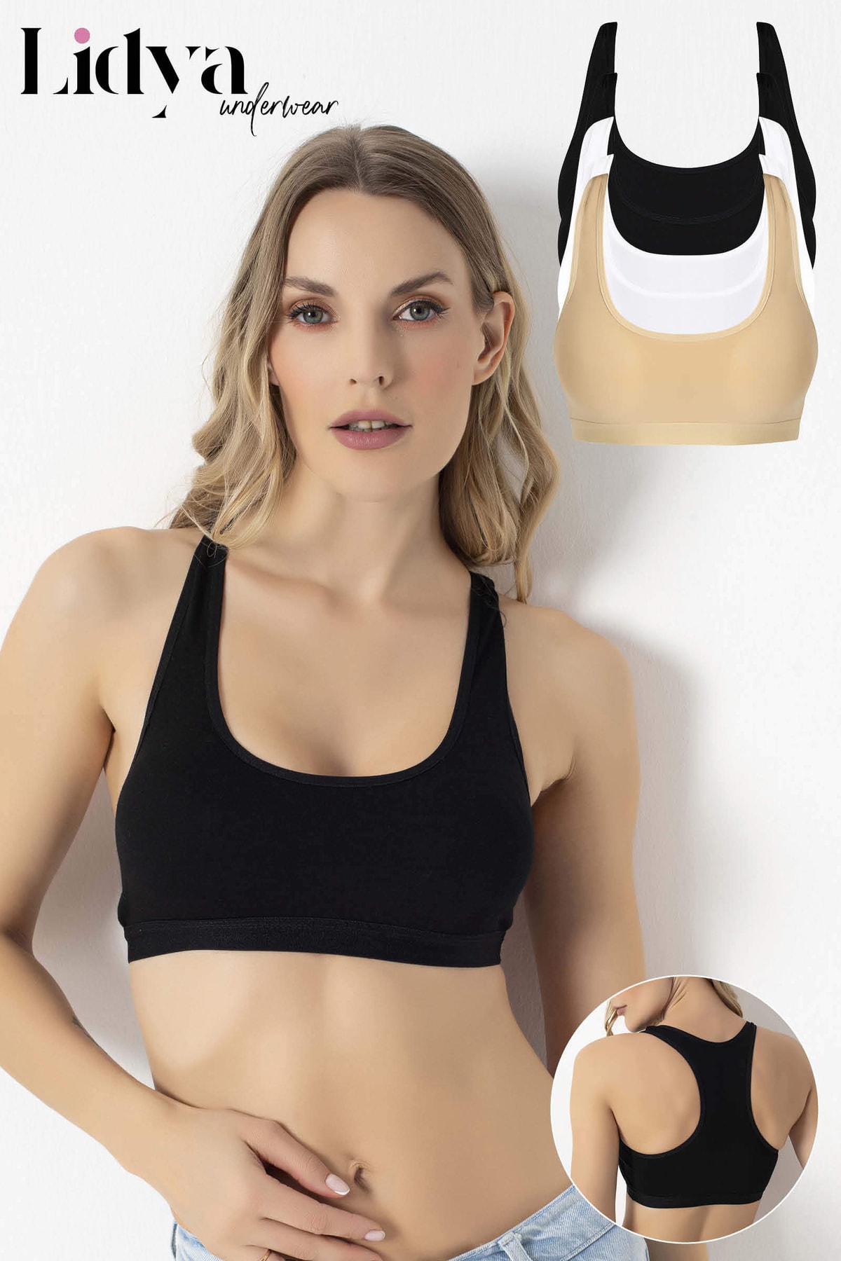 ld lidya underwear Kadın Sporcu Sütyeni Renkli 5 Li Asortili Paket Geniş Askılı Çıkarılabilir Pedli 7059