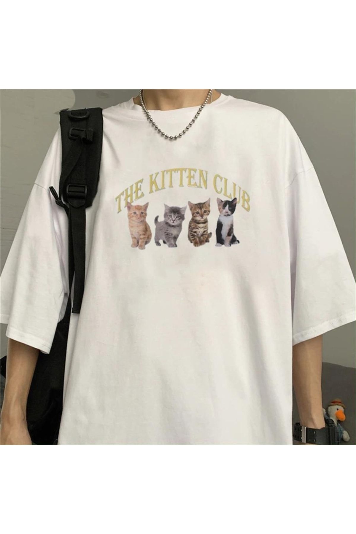 Touz-تي شيرت Haraju The Kitten Club أبيض للجنسين مقاس كبير 1