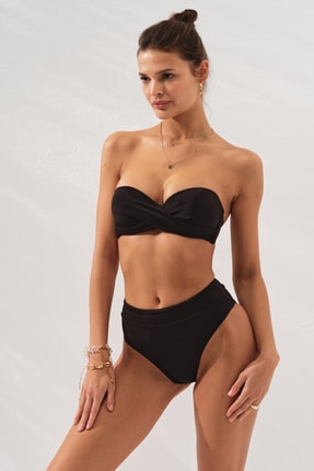 Pierre Cardin Bonie Dolgulu Straplez Yüksek Bel Bikini Takım Siyah 231225