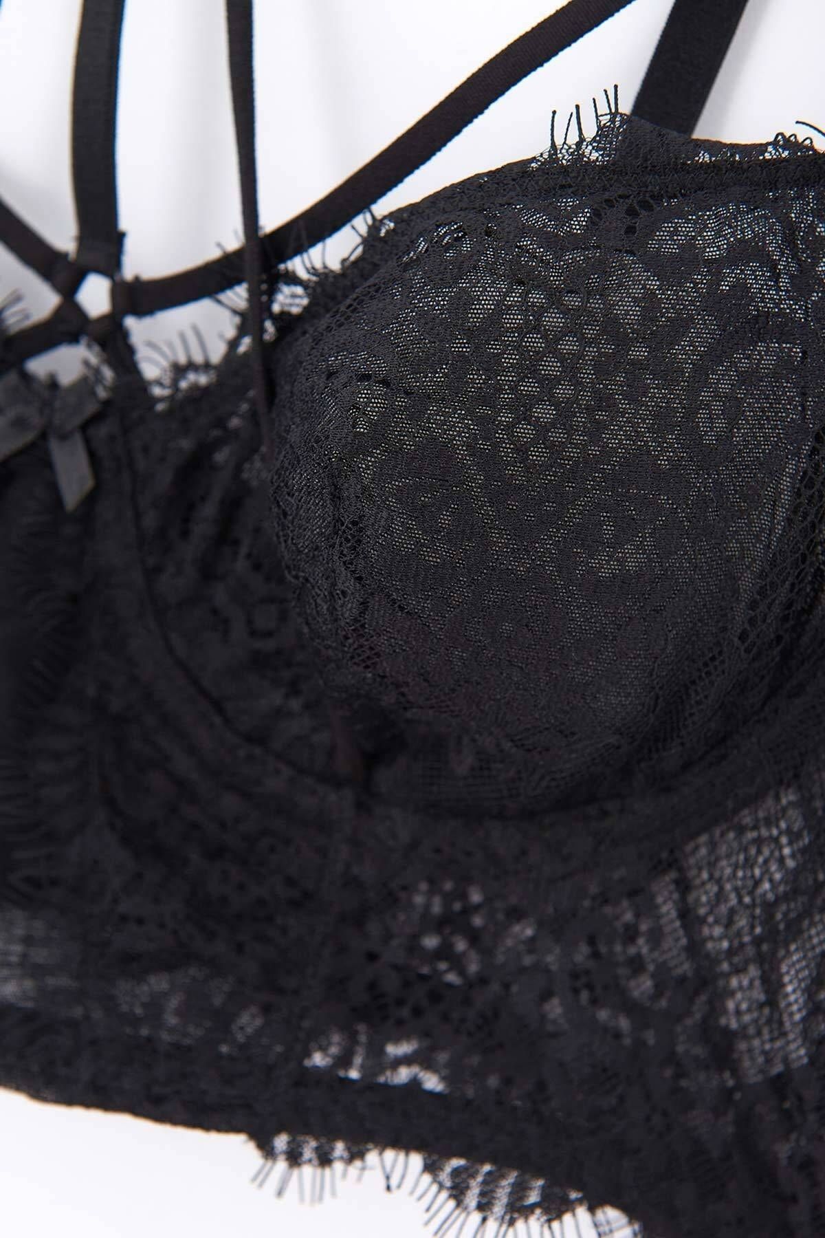 Dagi Black Bust String and Halter Detailed Lace Bra - Trendyol