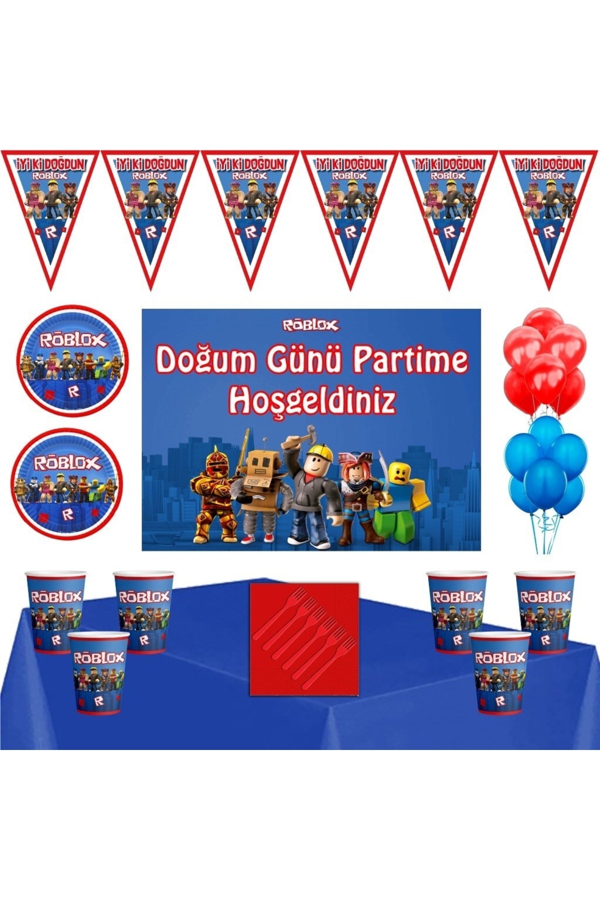 kullanatparti Roblox Doğum Günü Parti Süsleri 16 Kişilik Afişli Ekonomik Süsler+roblox Parti Malzemeleri 16 Kişili