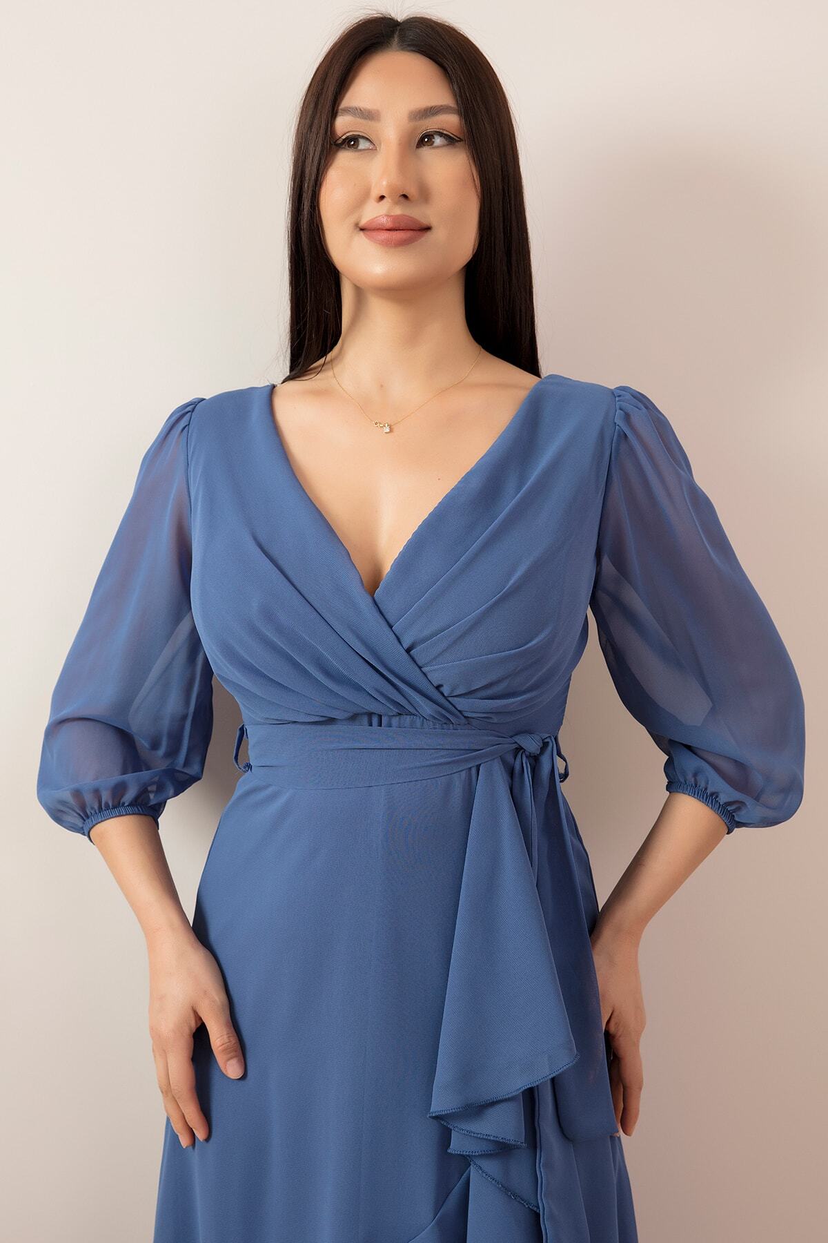 PULLIMM-13372 Double Breasted Collar Fakir Sleeve Skirt Valon Dress 2