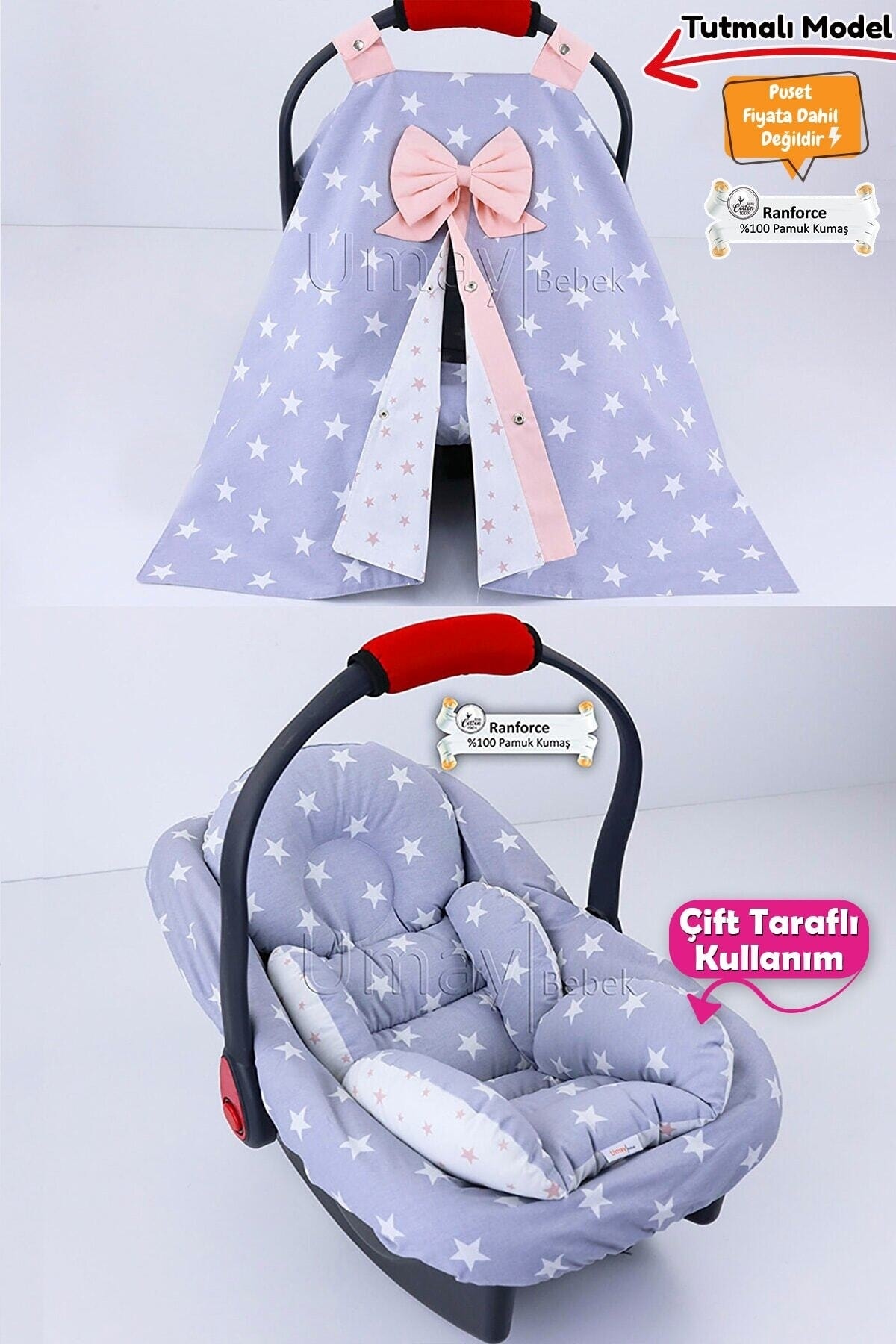 3 Piece - Stroller Cover, Waist Supported Stroller Cushion, Stroller Sheet, 100% Cotton- Handle