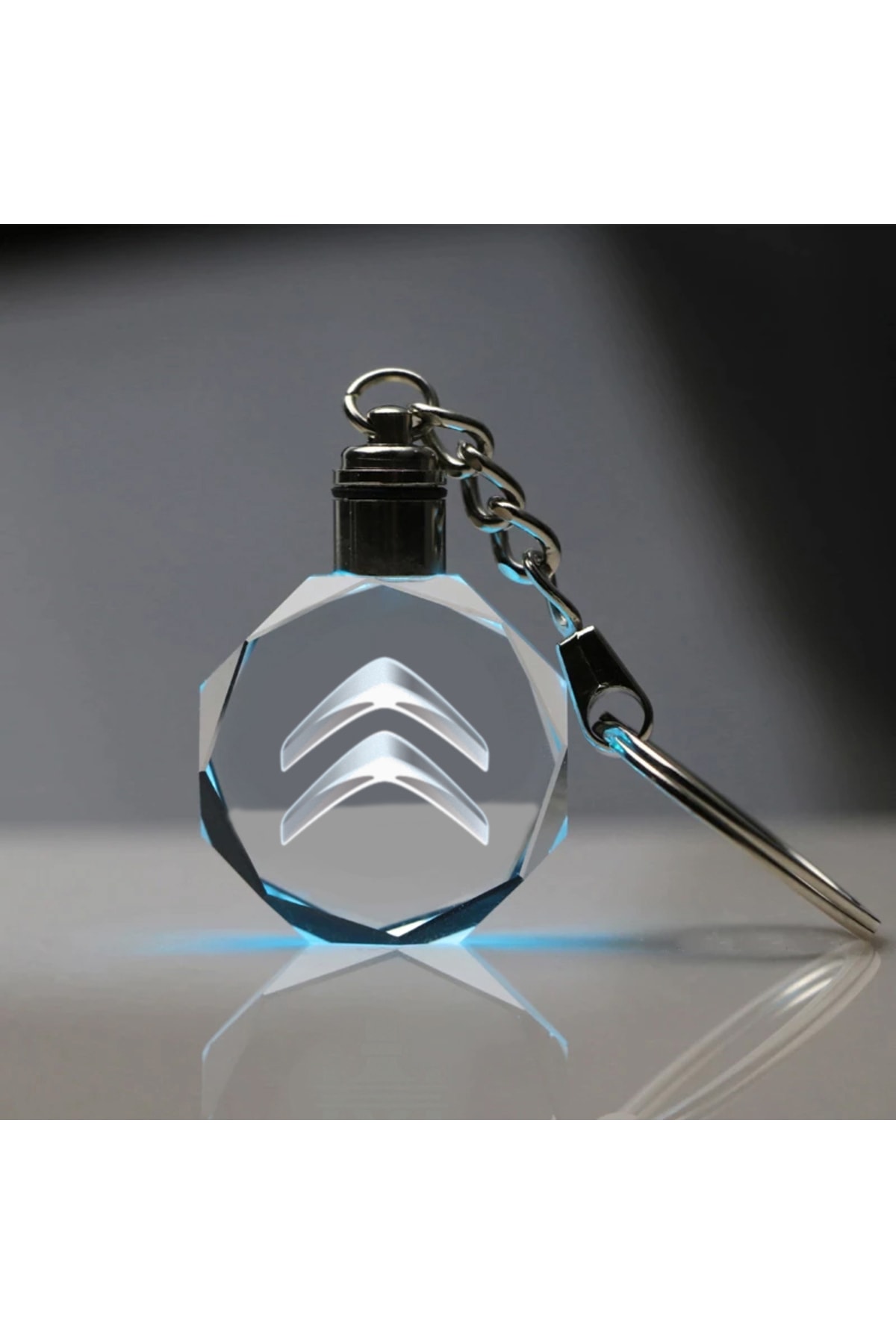 MERTKRİSTAL Citroen Logolu 2d Patlatma Kristal Led Işıklı Anahtarlık, Araba Anahtarlığı
