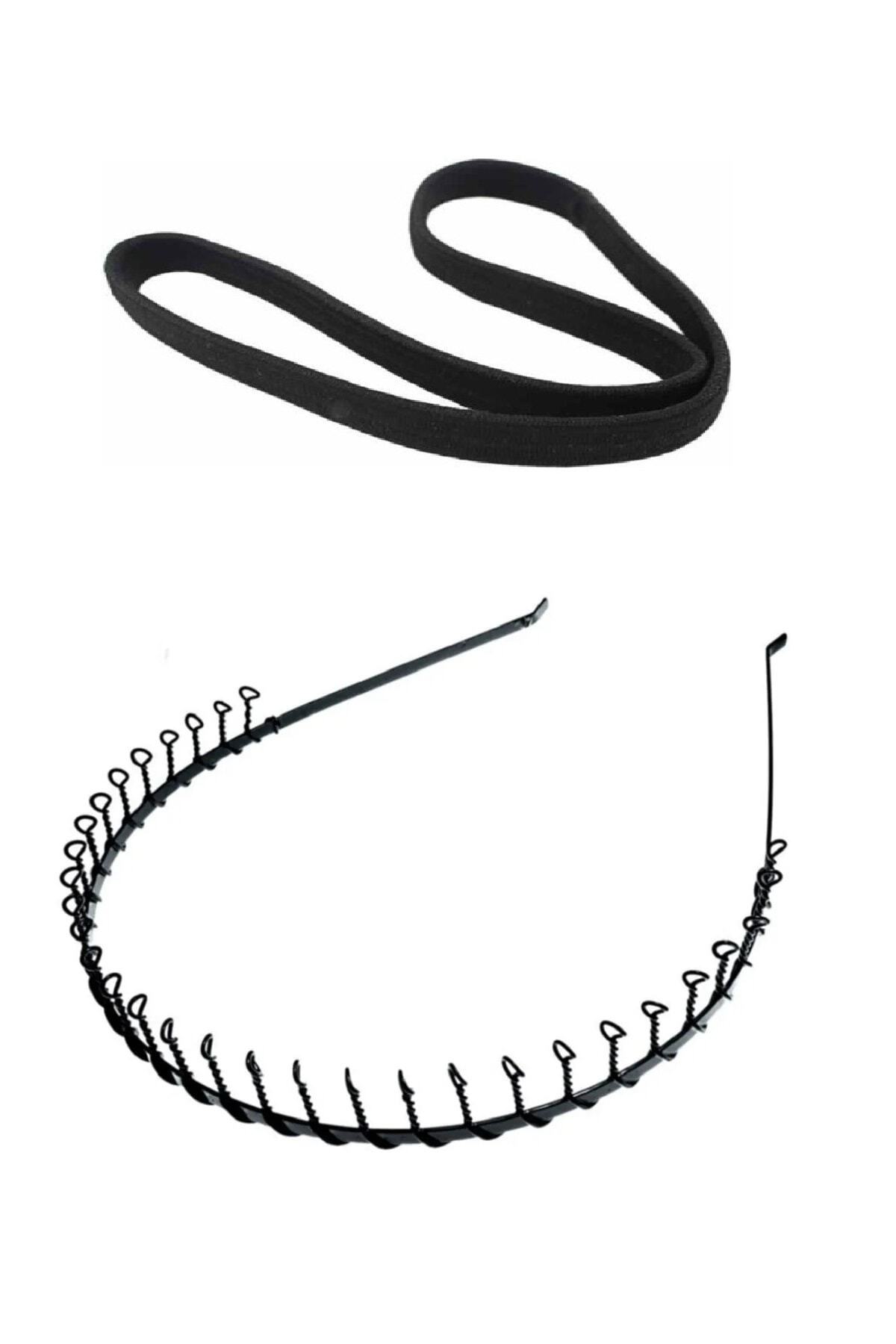 2-Pack Men's Hair Clip Combed Metal Crown + Black Elastic Hair Band Yogo Band