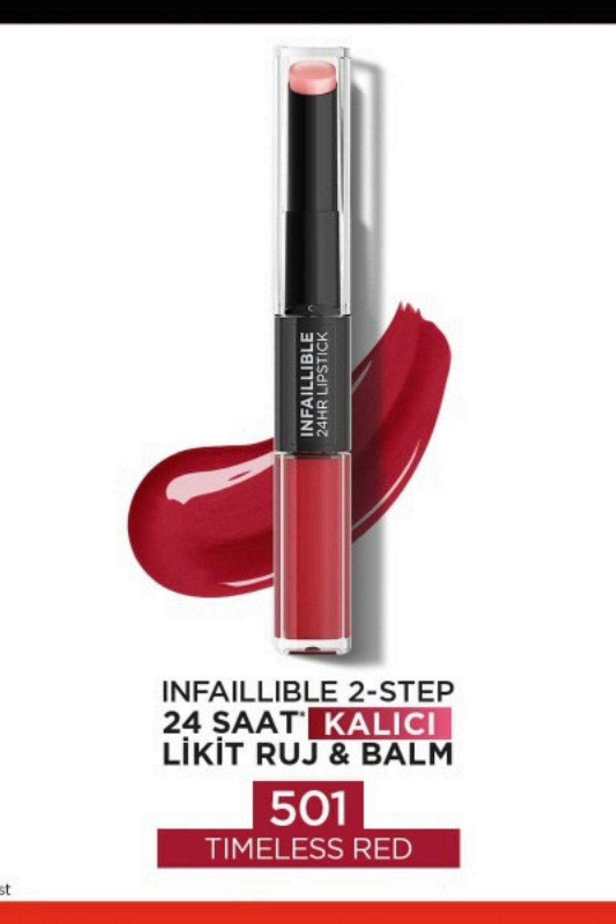 رژ لب و مومیایی مایع 24 ساعته ماندگار 2 مرحله ای Infaillible - 501 قرمز بی انتها L'Oreal Paris