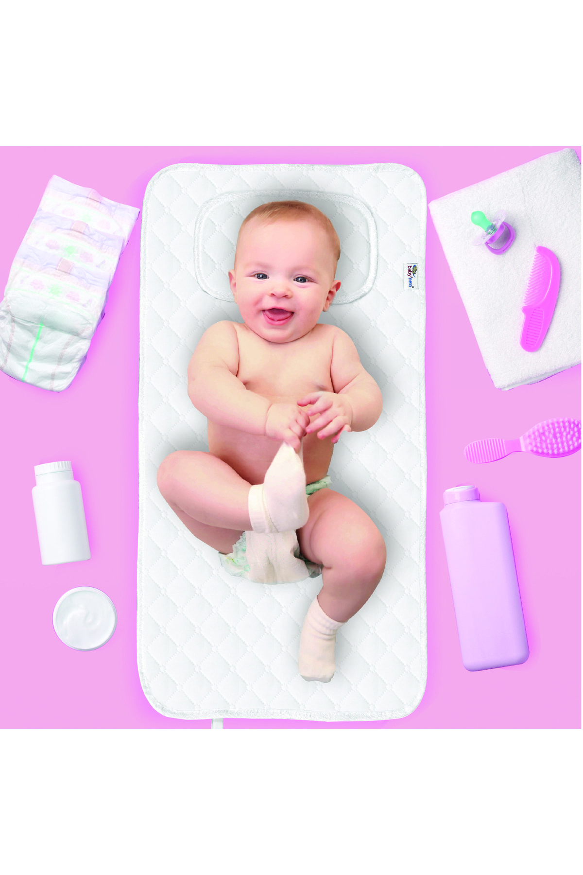 Baby'ness Çanta Boy Bebek Alt Açma Pedi Sıvı Geçirmez Leke Tutmaz Aydede Desenli Pembe fotoğrafı 2 (önizleme)