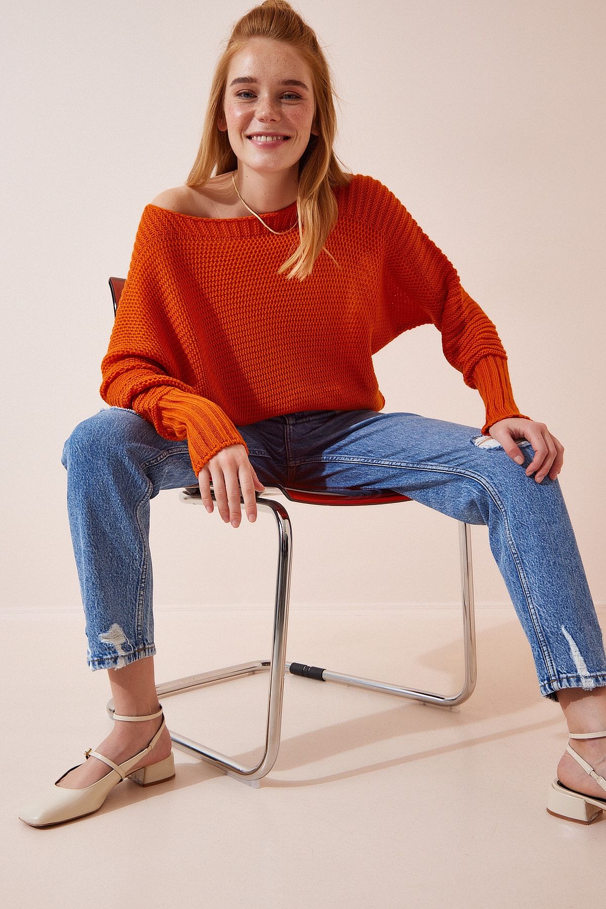 Happiness İstanbul Pullover Orange Oversized Fast ausverkauft