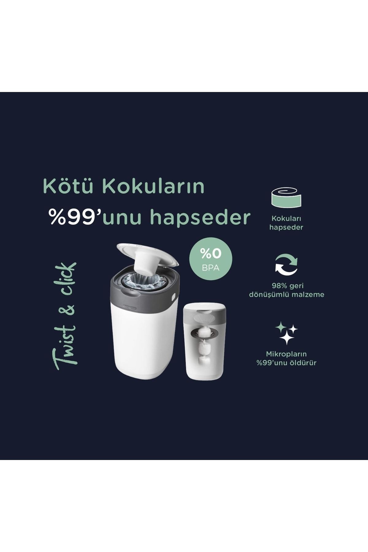 tommee tippee Twist - Click Bebek Bezi Çöp Poşet Seti (3x3 9 Adet) NE9470