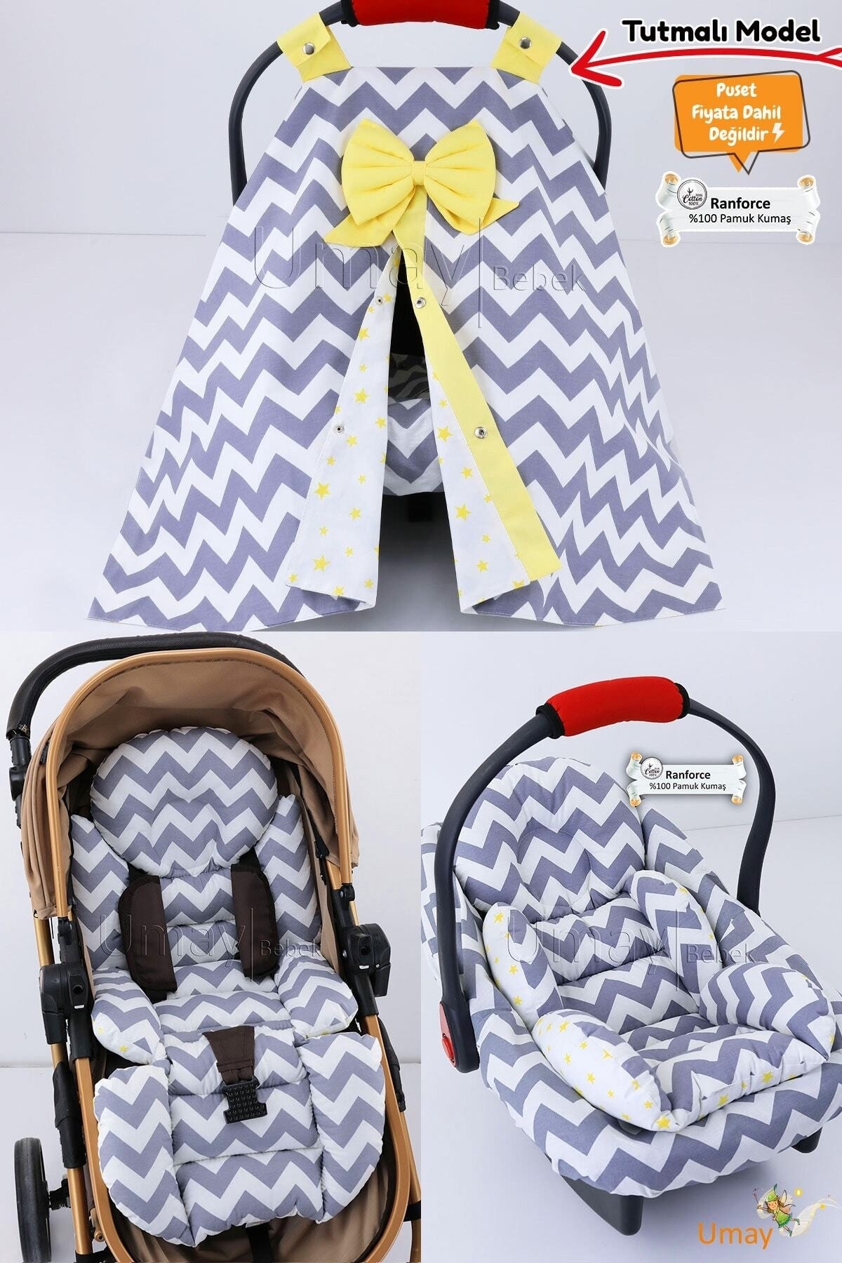 4 Piece - Stroller Cover, Waist Supported Stroller Cushion, Stroller Cushion, Stroller Sheet - Handle