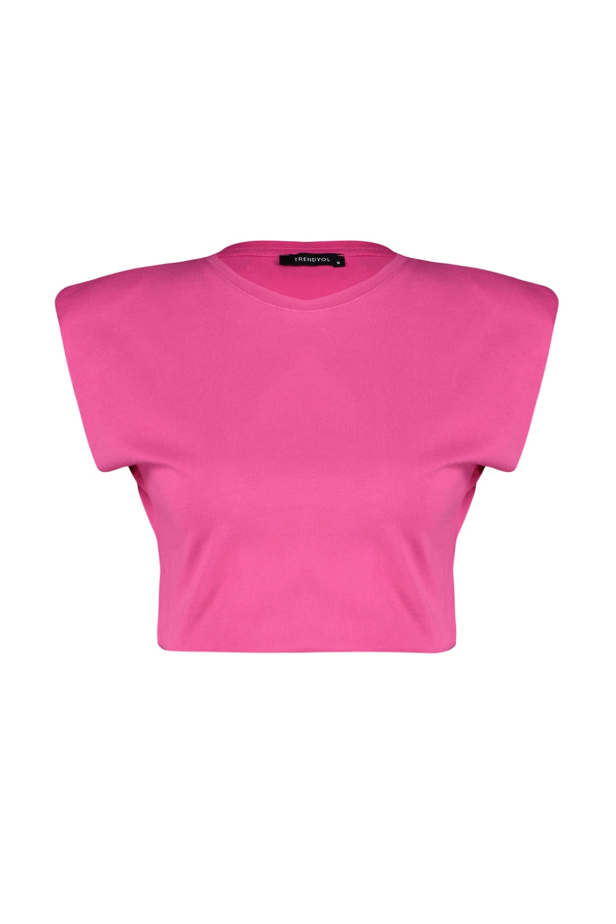 Trendyol Collection-Fuchsiové 100% bavlněné vycpané triko Crop Crew Crew Neck Pletené tričko TWOSS21TS0379 7