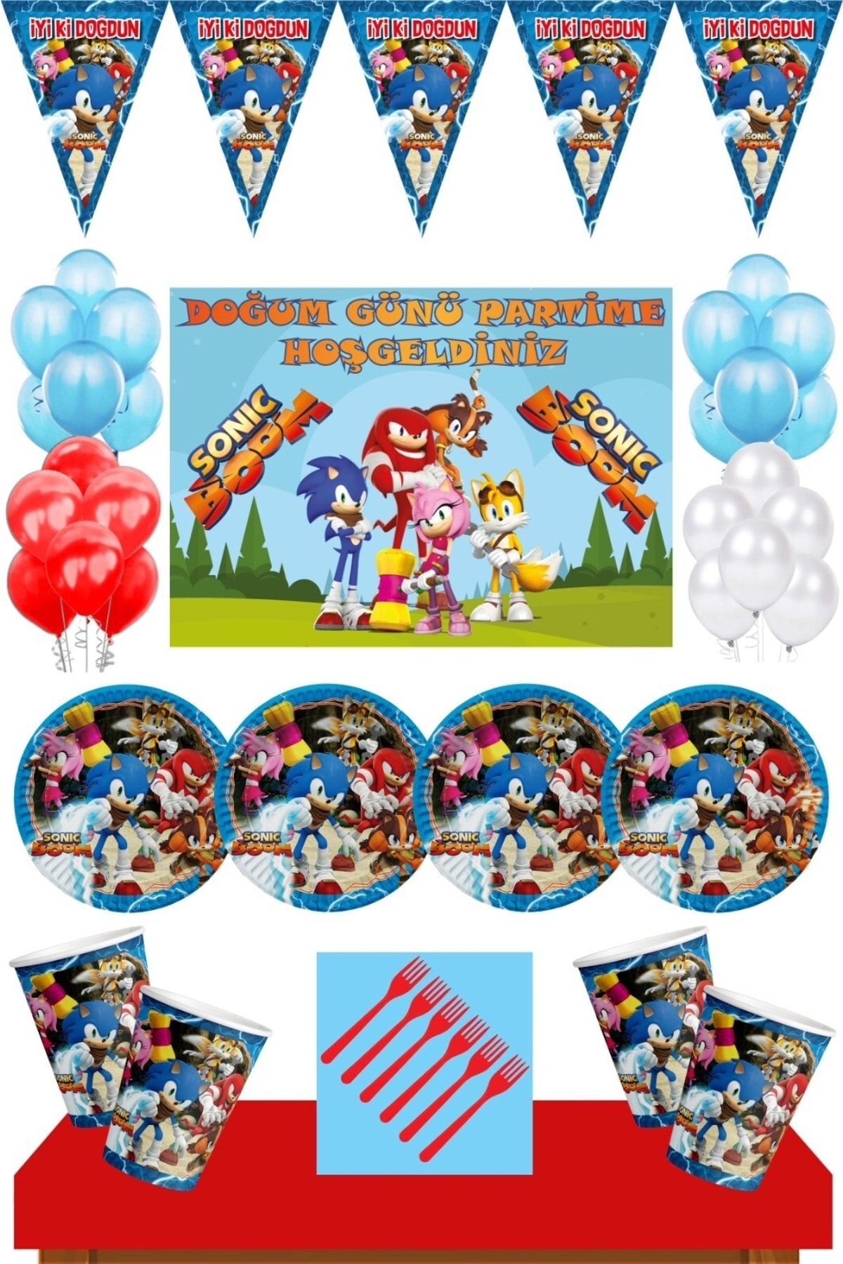 kullanatparti Sonic Boom Doğum Günü Parti Süsleri 16 Kişilik Afişli Sonic Boom Parti Konsepti Kırmızı