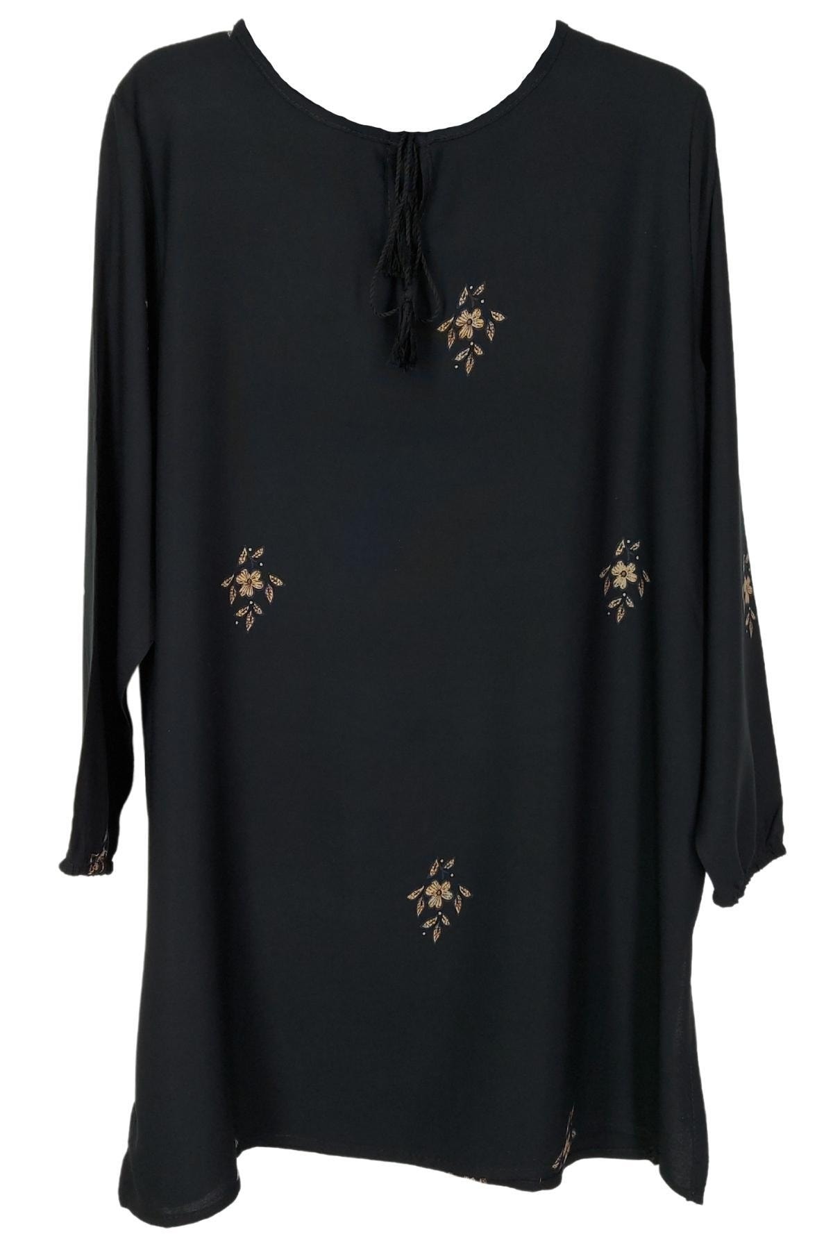 MG Modern Giyin Kadın Siyah Renk Desenli Büyük Beden Tunik